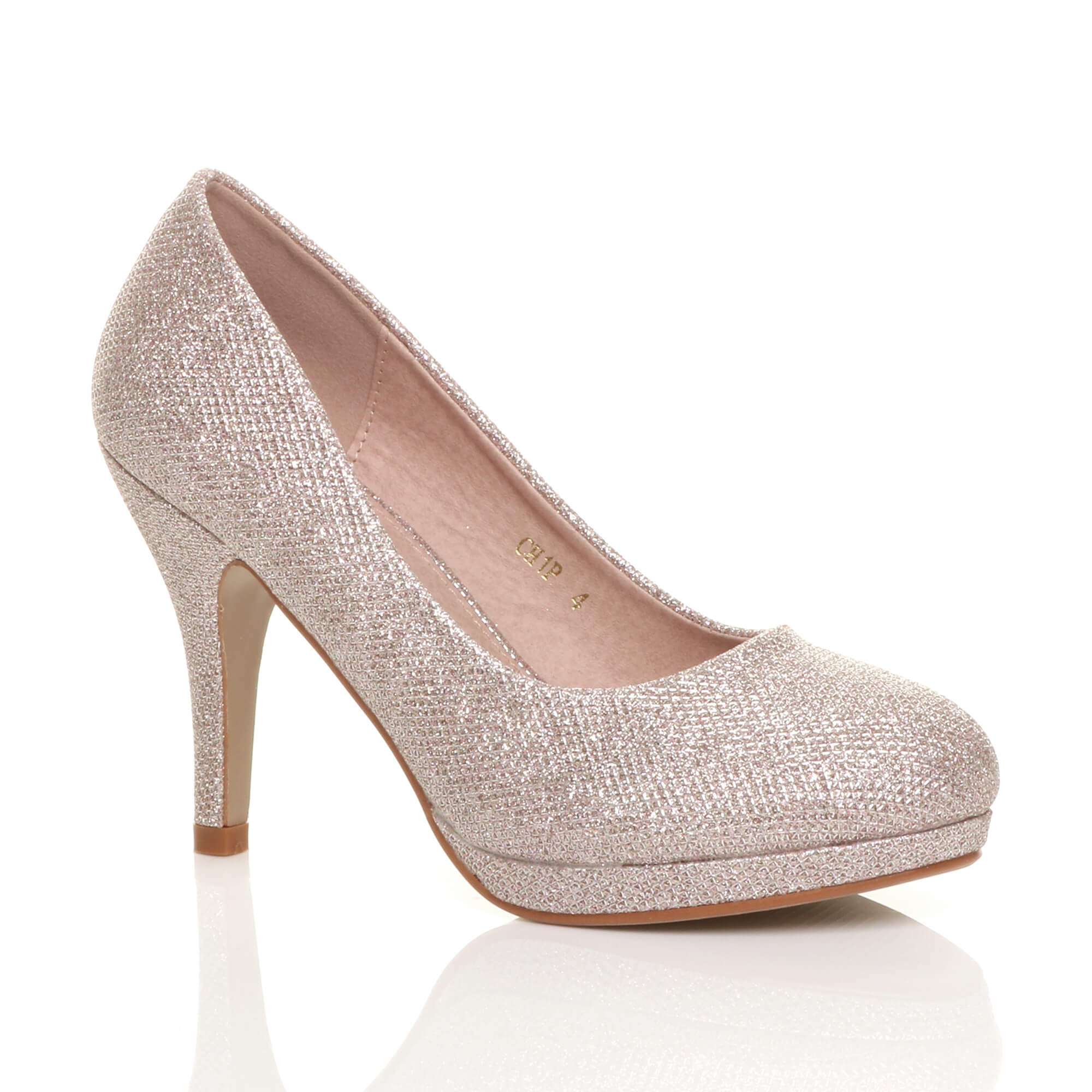 Rose Gold High Heel Glitter Court Shoes, Image 1 of 6