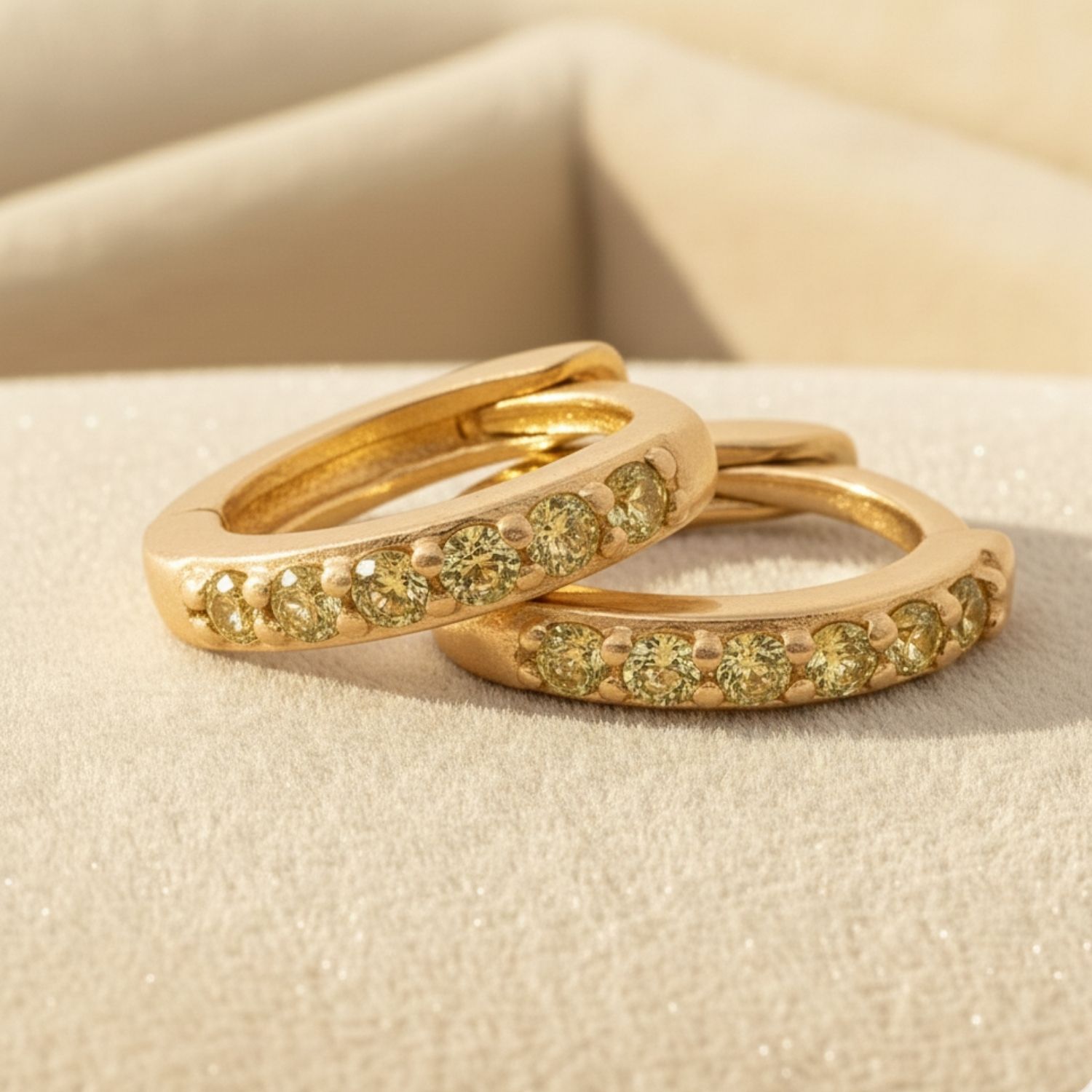 Green Peridot August Birthstone Small Huggie Hoop Earrings