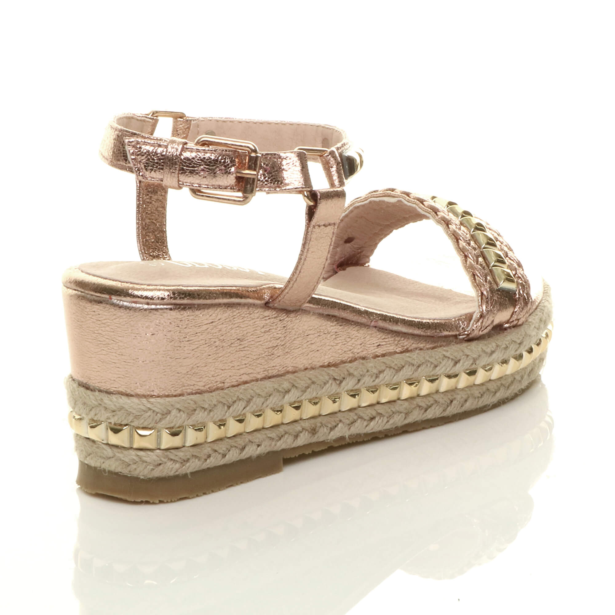 Rose Gold Mid Wedge Studded Flatform Sandals Espadrilles, Image 4 of 6