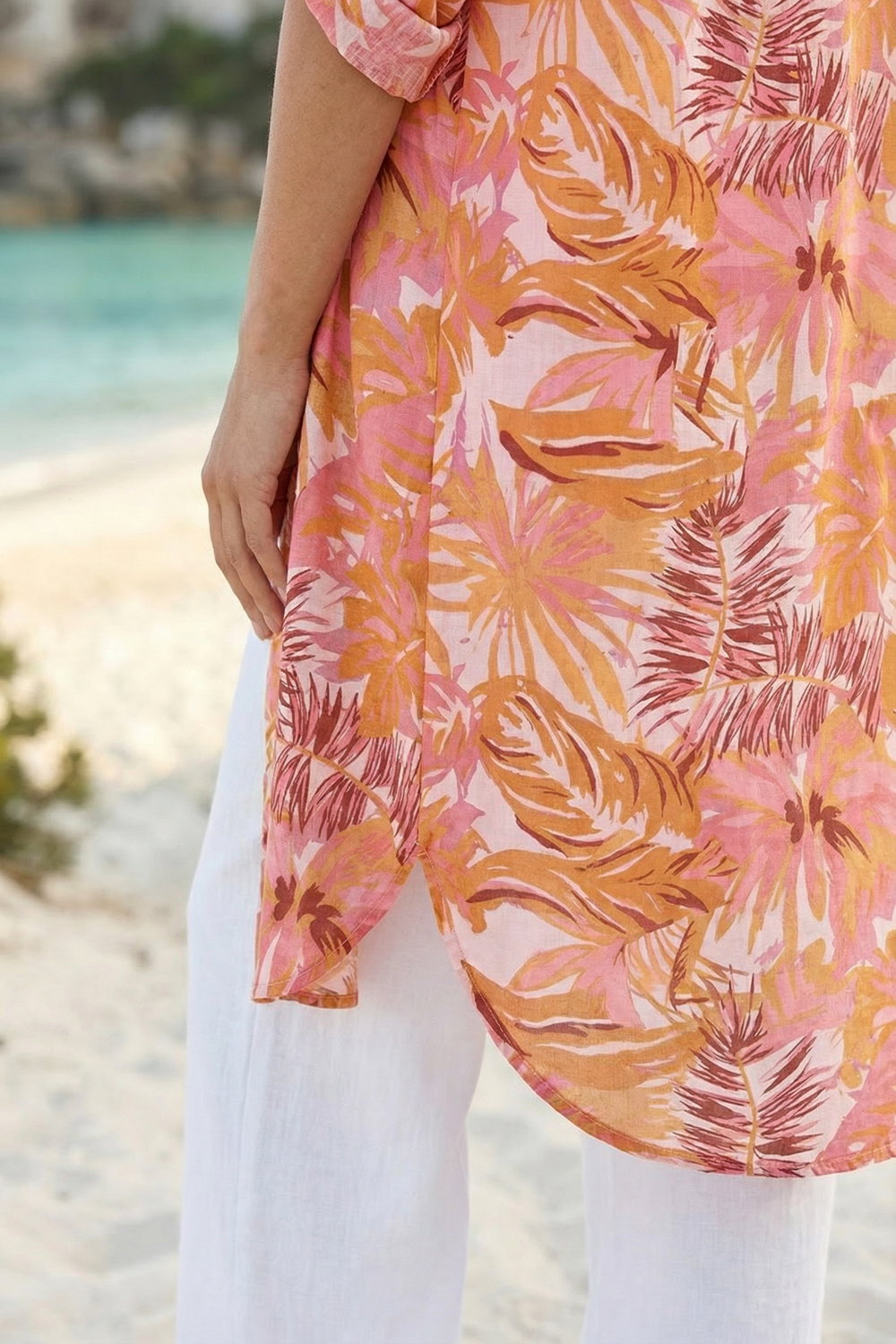 Pink Abstract Print Longline Blouse, Image 5 of 4