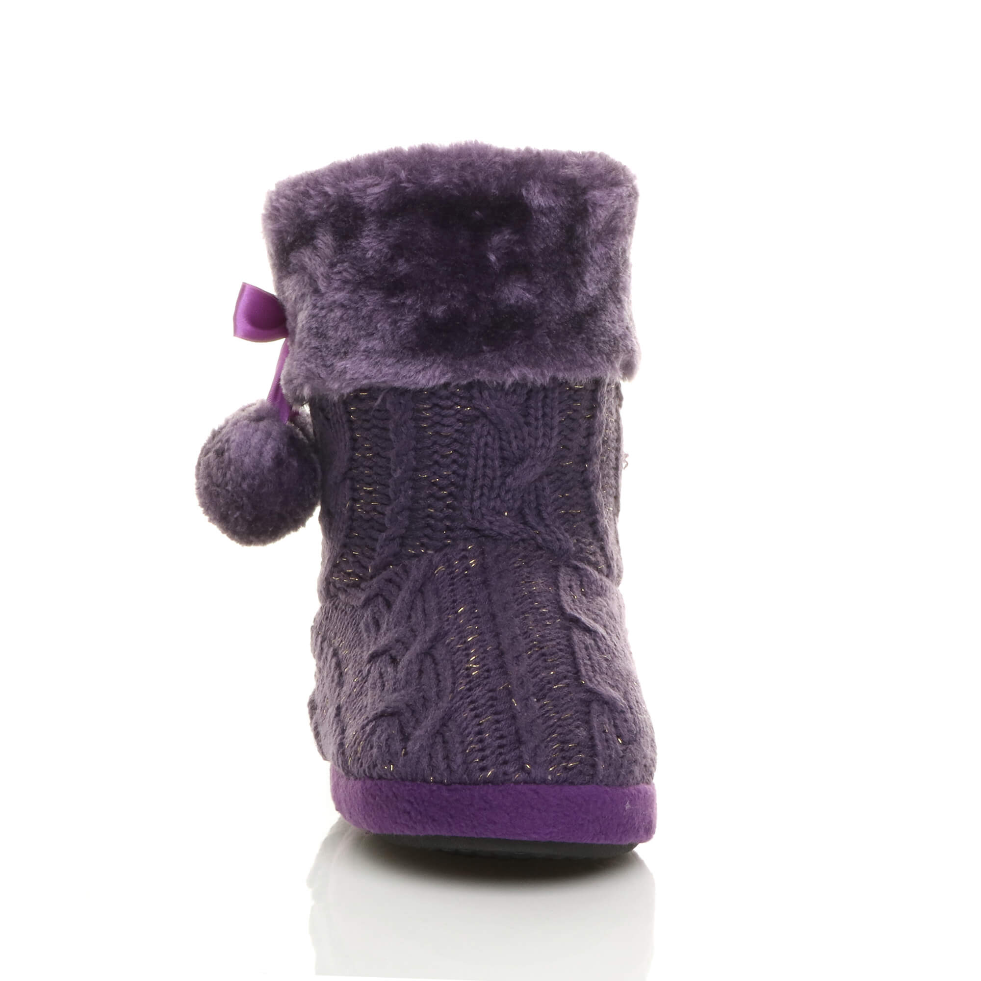 Purple AJVANI Purple Knitted Glitter Ankle Boot Slippers, Image 5 of 5