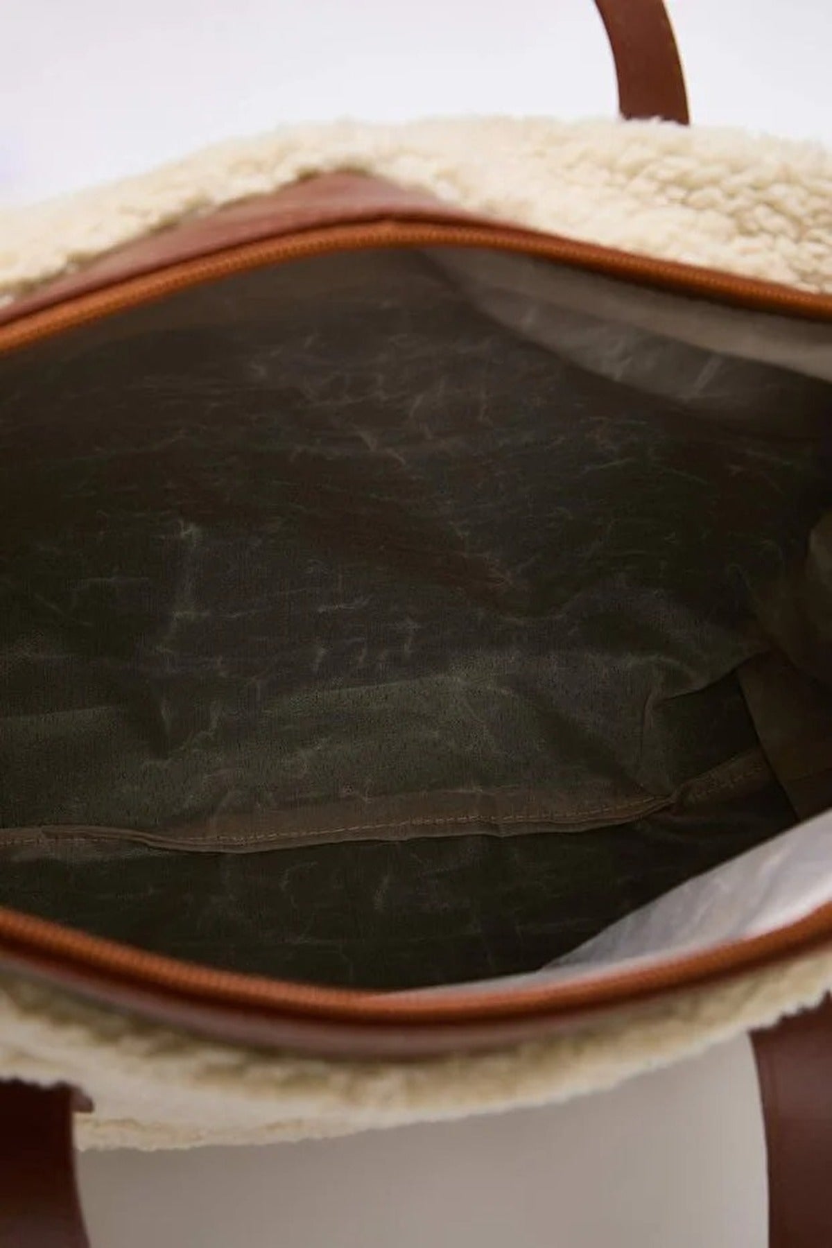 Beige Women's Borg Sherpa Maxi Tote Bag with Contrast Strap, Image 3 of 4