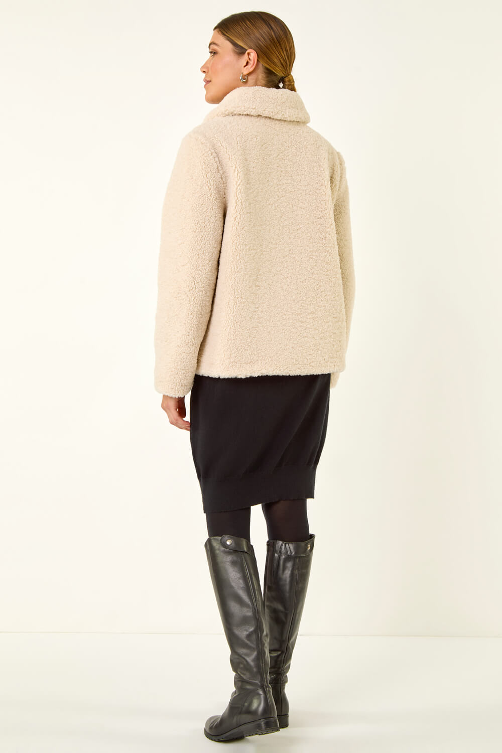 Cream  Textured Borg Collared Jacket, Image 5 of 7