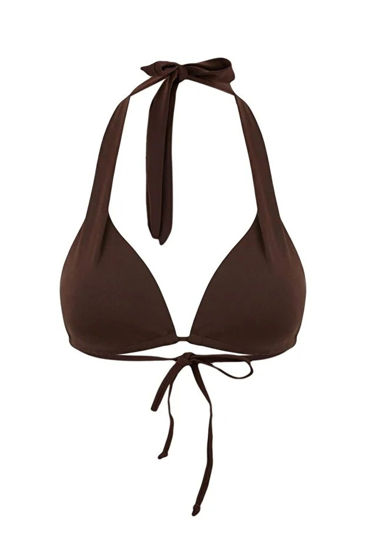 Brown Tunnel Detail Halterneck Triangle Bikini Top, Image 2 of 4