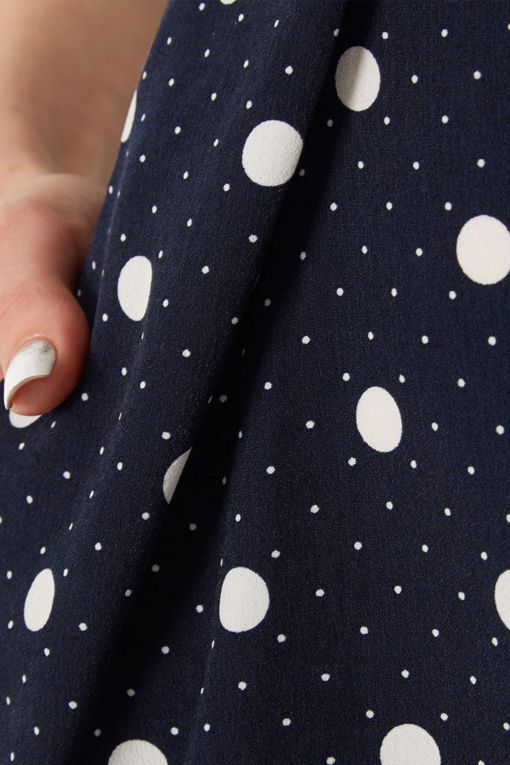 Blue Vanilla Polka Dot Tie Tulip Dress in Navy - Roman Originals UK