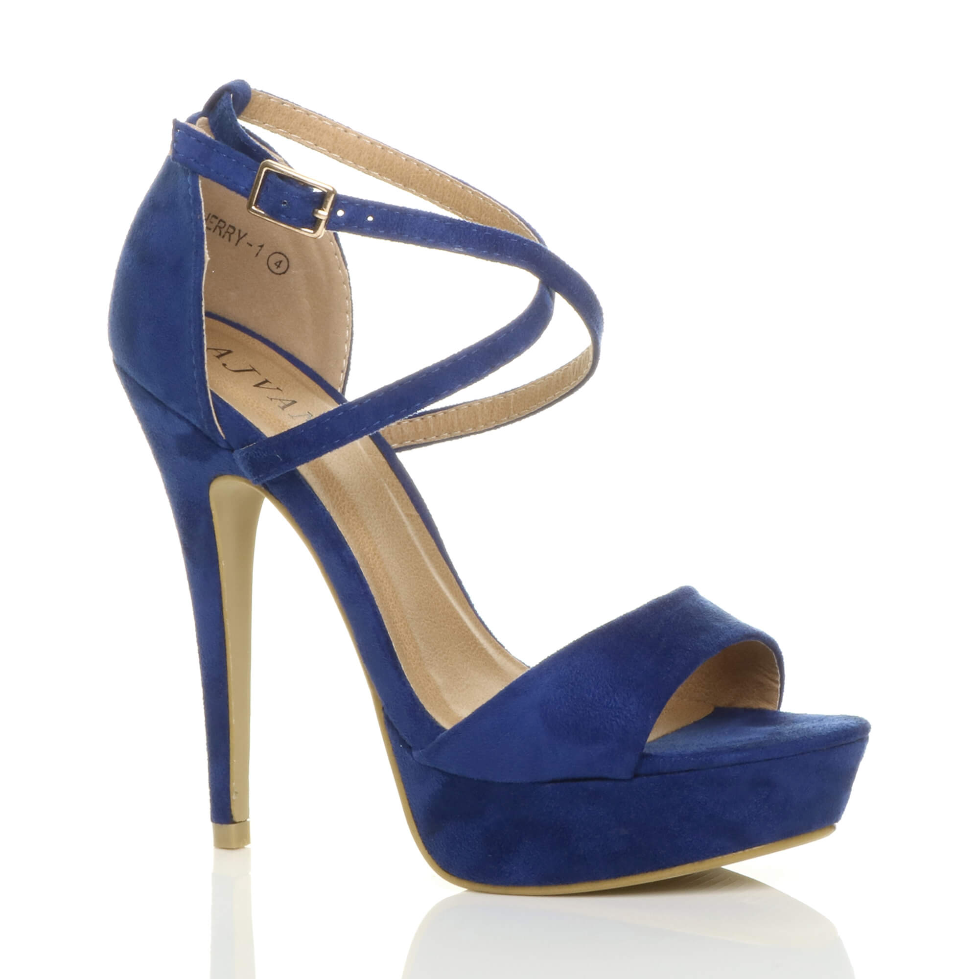 Royal Blue High Heel Crossed Straps Platform Sandals, Image 1 of 6