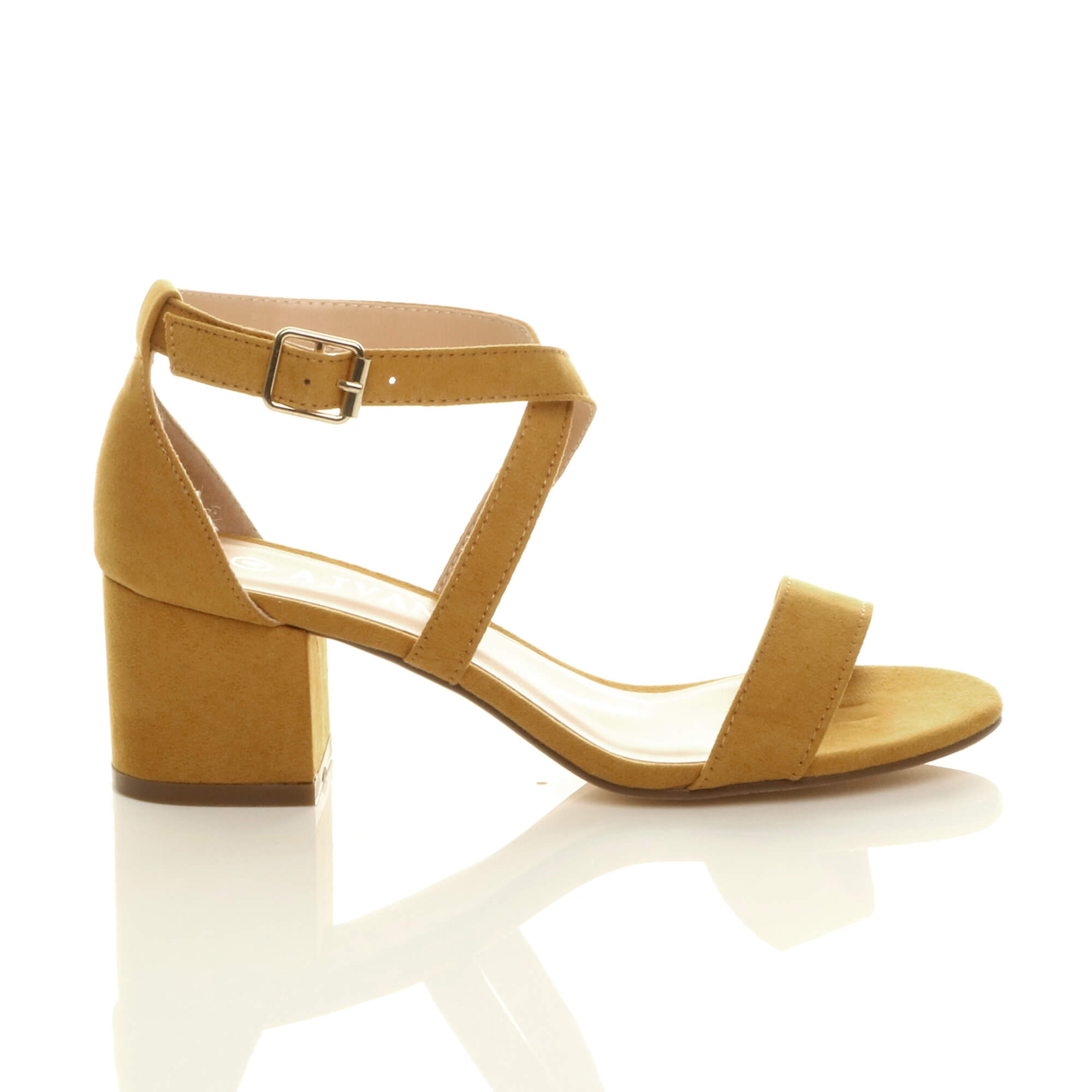 Yellow AJVANI Yellow Mid Block Heel Crossed Straps Sandals, Image 2 of 6
