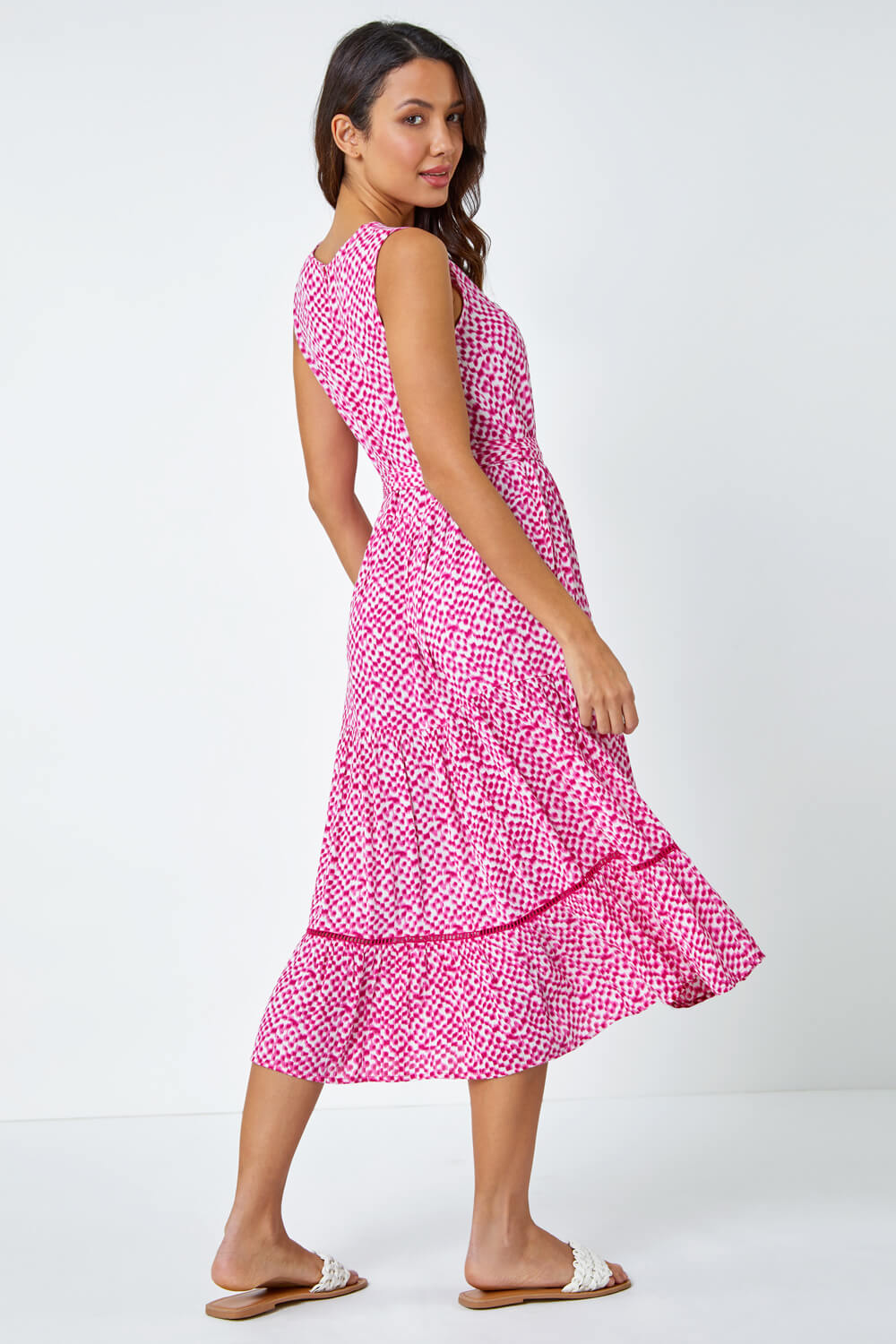 Cerise Sleeveless Spot Print Midi Dress, Image 4 of 5