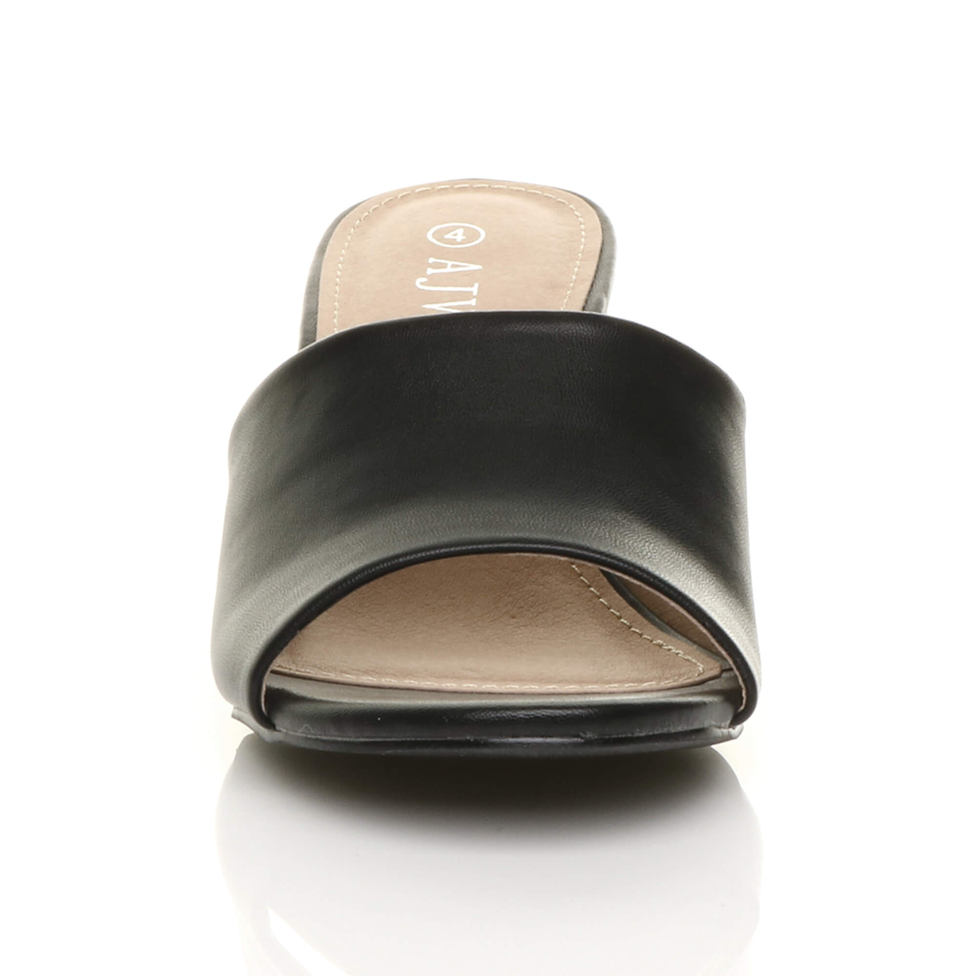 Black Mid Block Heel Peep Toe Mules Sandals, Image 6 of 6