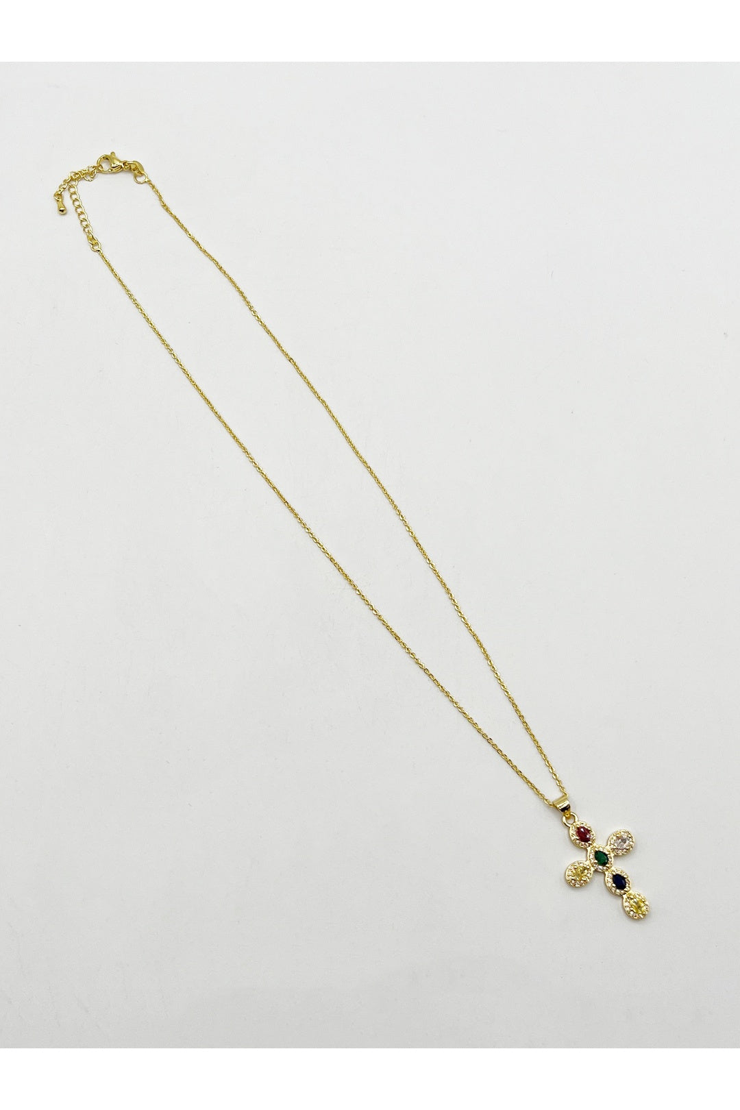 Gold Cross Pendant Necklace in Multi Colour Stones - Gift Boxed, Image 4 of 5