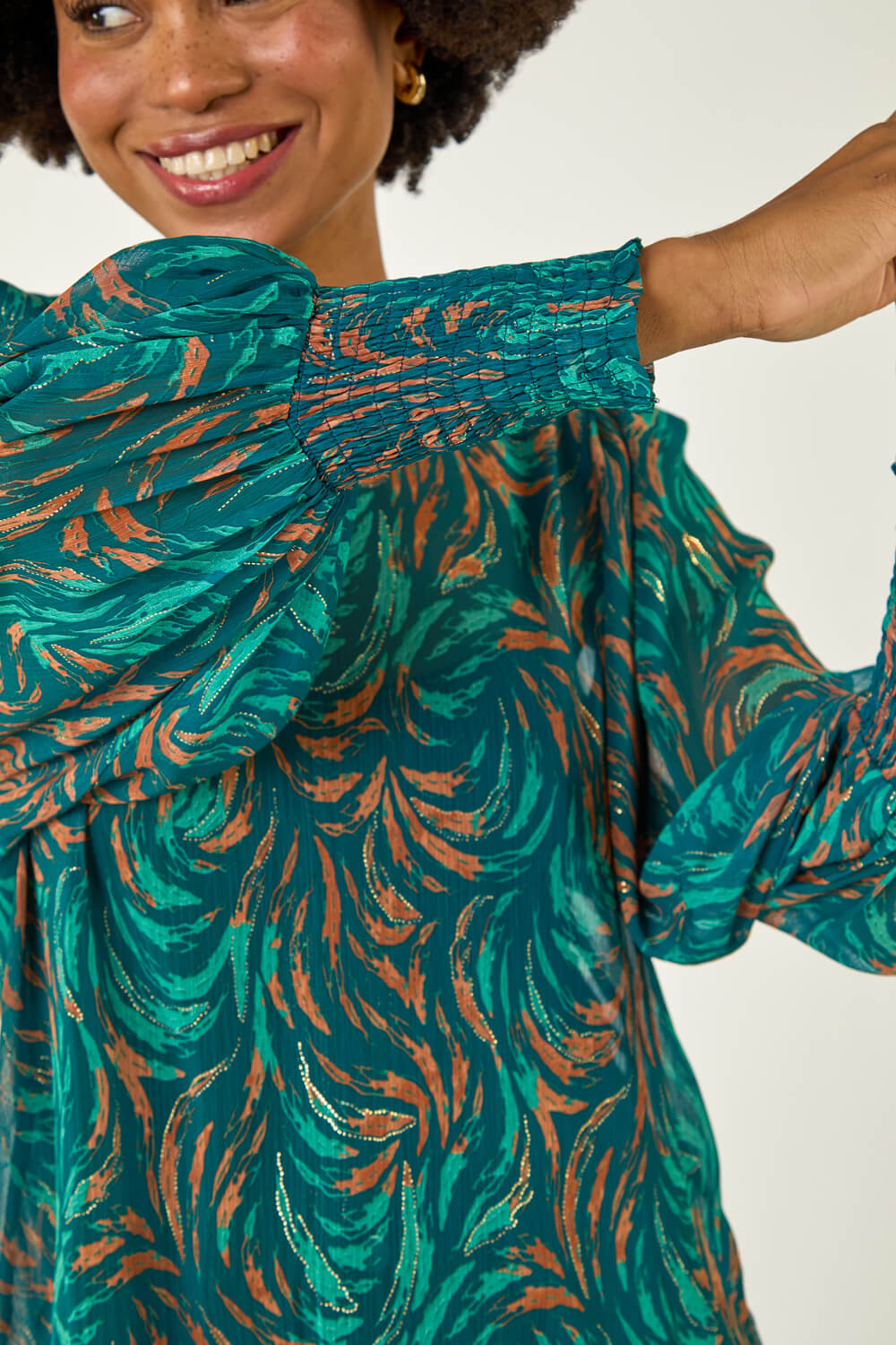 Dark Green Metallic Abstract Printed Top, Image 6 of 5