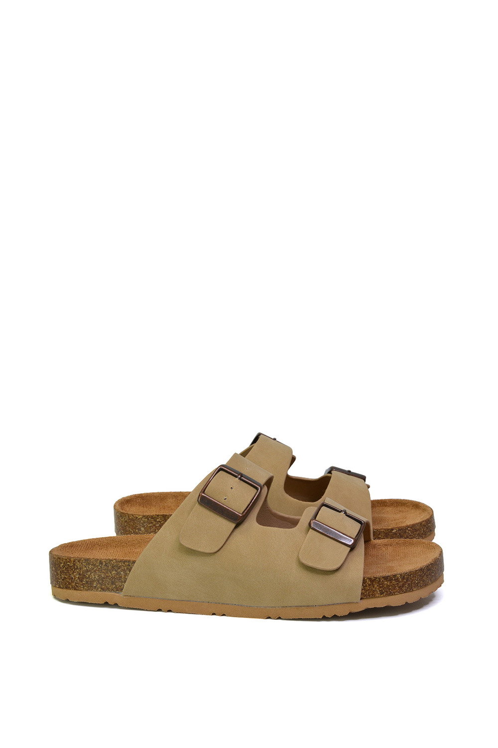 Taupe XY LONDON Taupe 'Star' Double Strap Buckle Up Summer Slip On Flat Sandals, Image 2 of 5