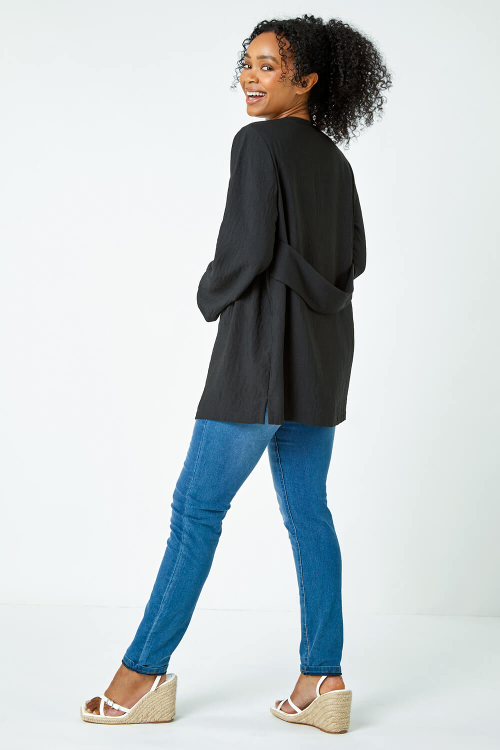 Black Petite Woven Kimono Jacket, Image 4 of 5