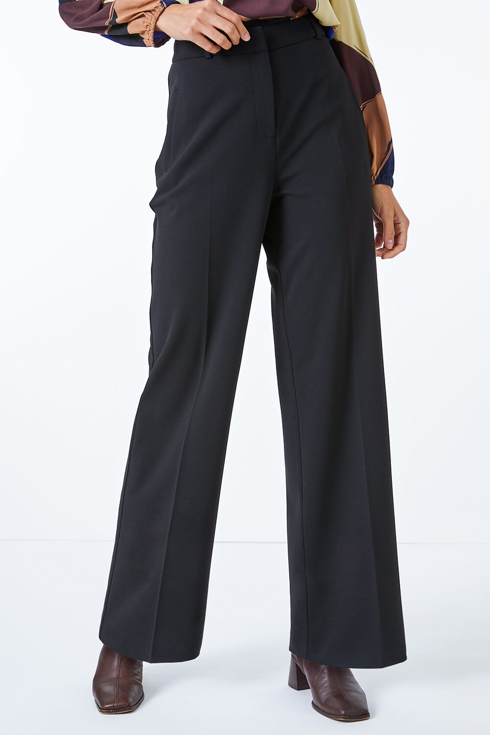Black Wide Leg Stretch Trousers, Image 5 of 5