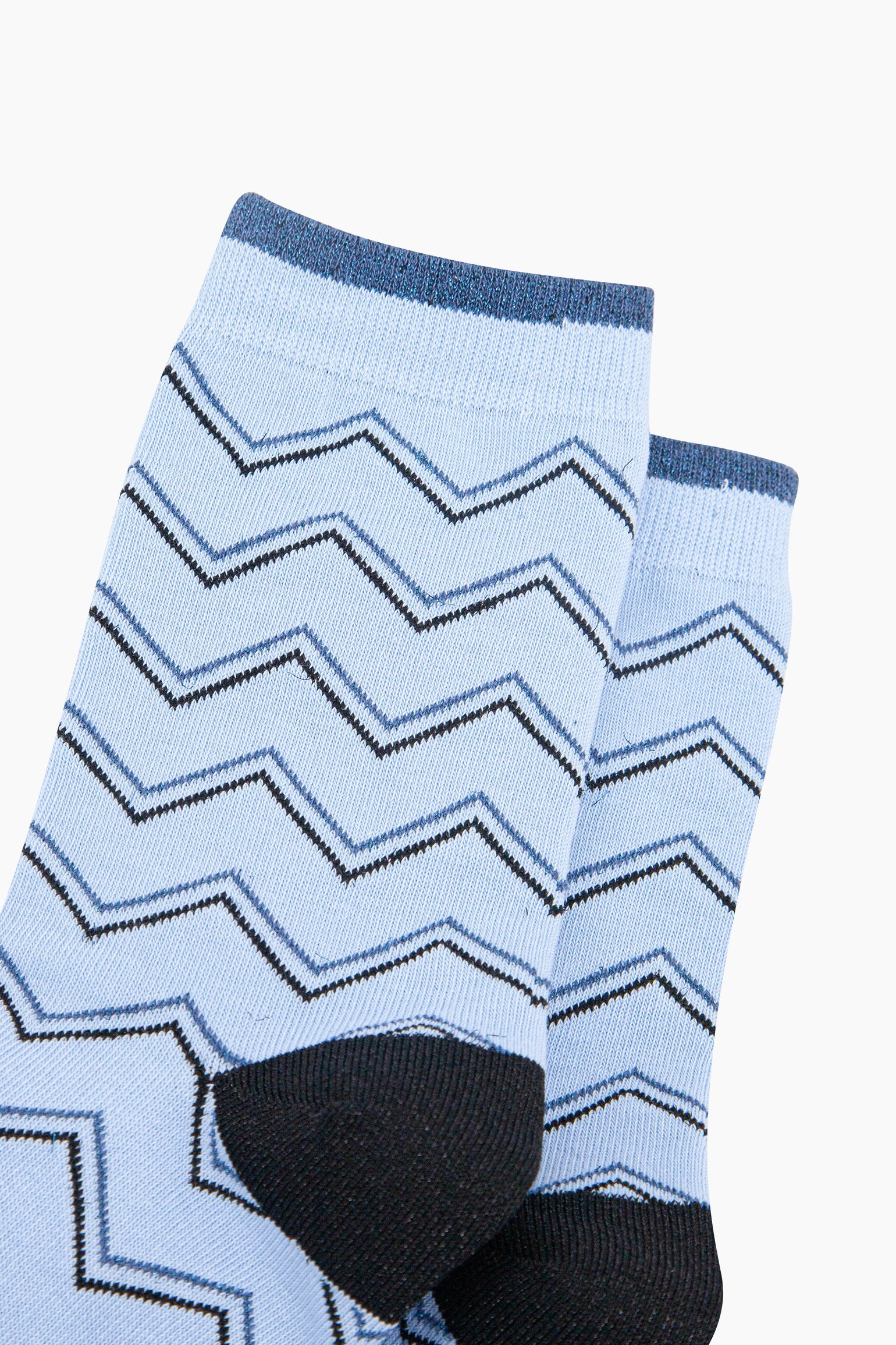 Light Blue Zig-Zag Combed Cotton Glitter Socks, Image 2 of 4