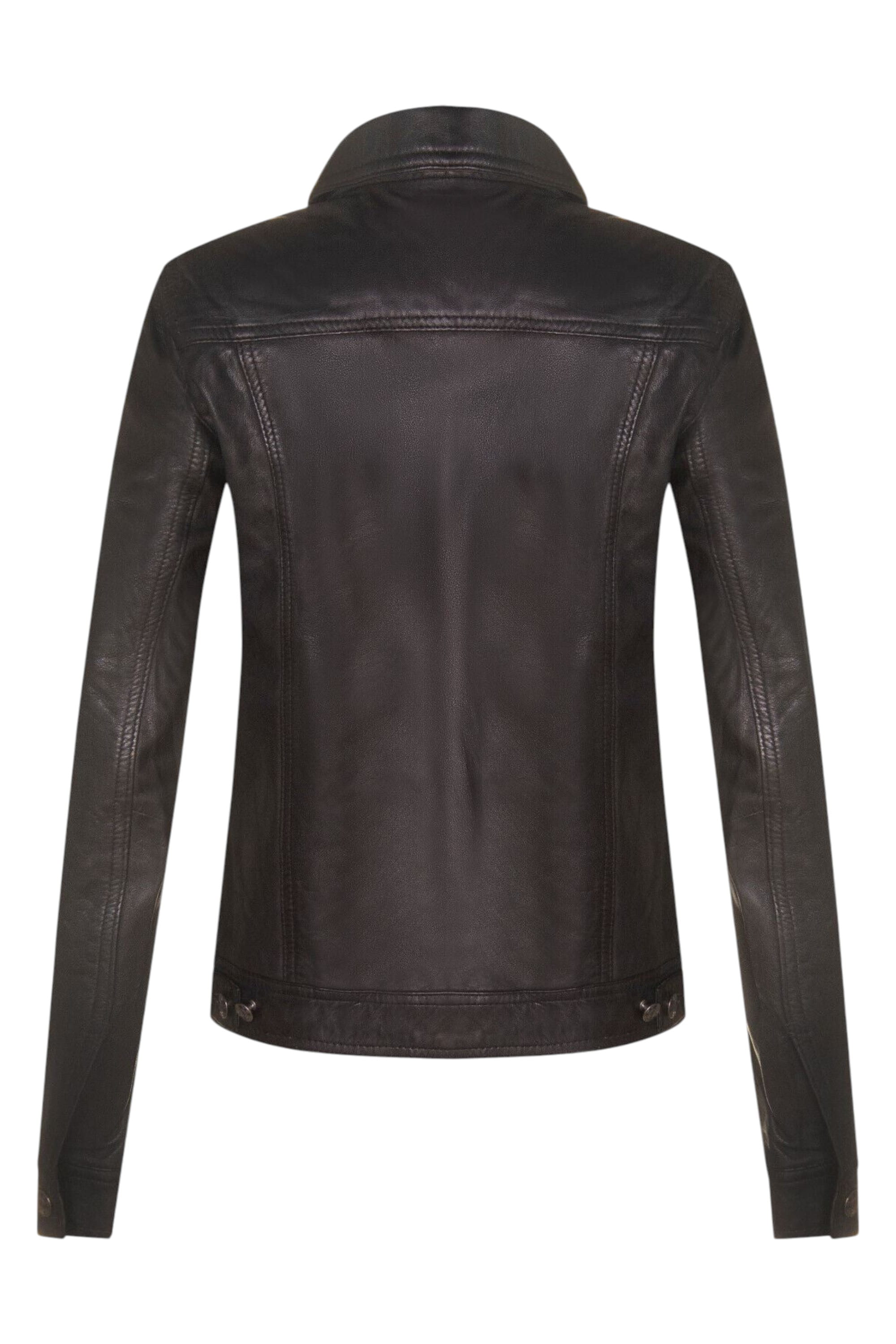 Black Womens Leather Trucker Jacket-Andery, Image 3 of 4