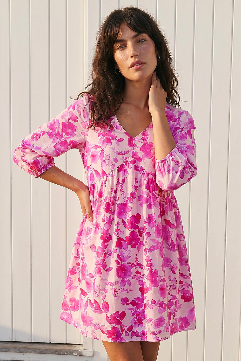 Roman Women's Pink Floral Print Smock Dress Size 20