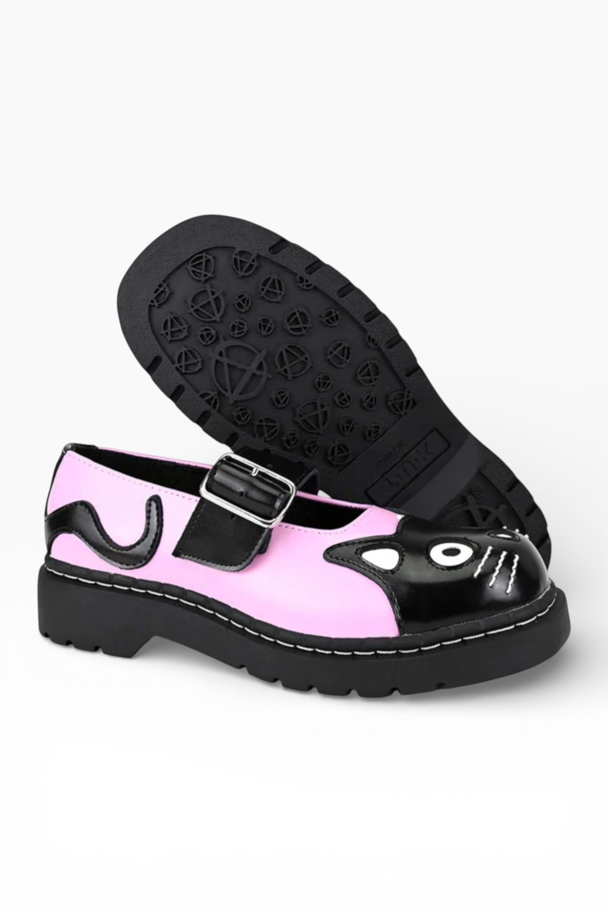 Pink TUK Footwear Pink Mary Jane Leather Goth Shoes - T2344, Image 4 of 7