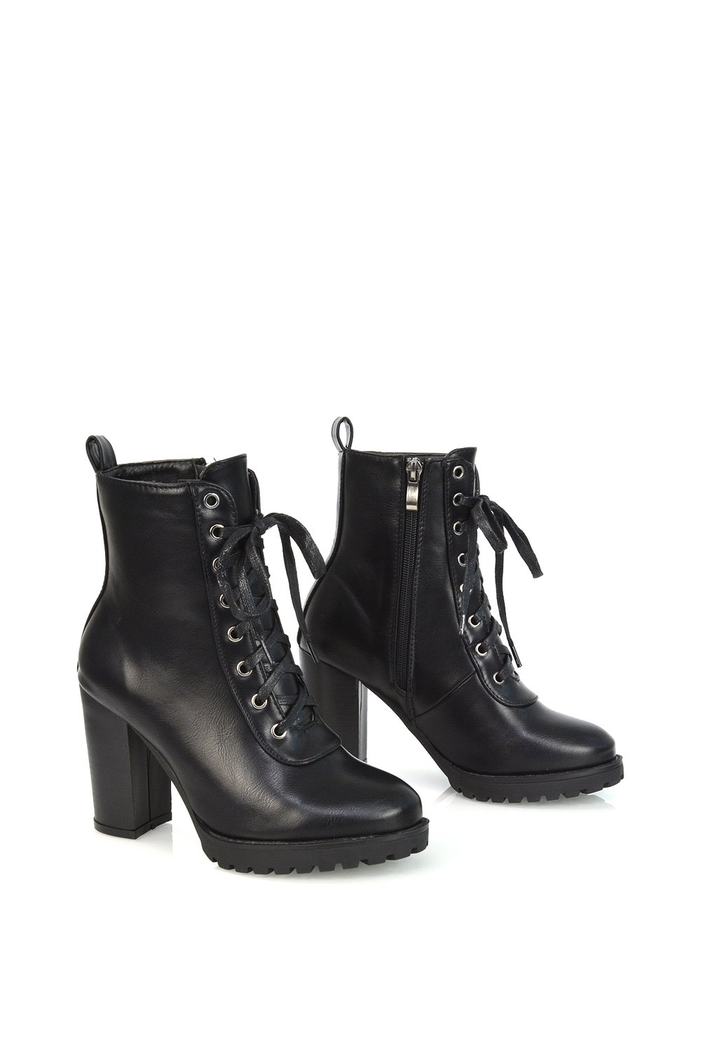 Black 'Ariel' Lace up High Block Heel Zip-up Biker Ankle Boots, Image 4 of 5