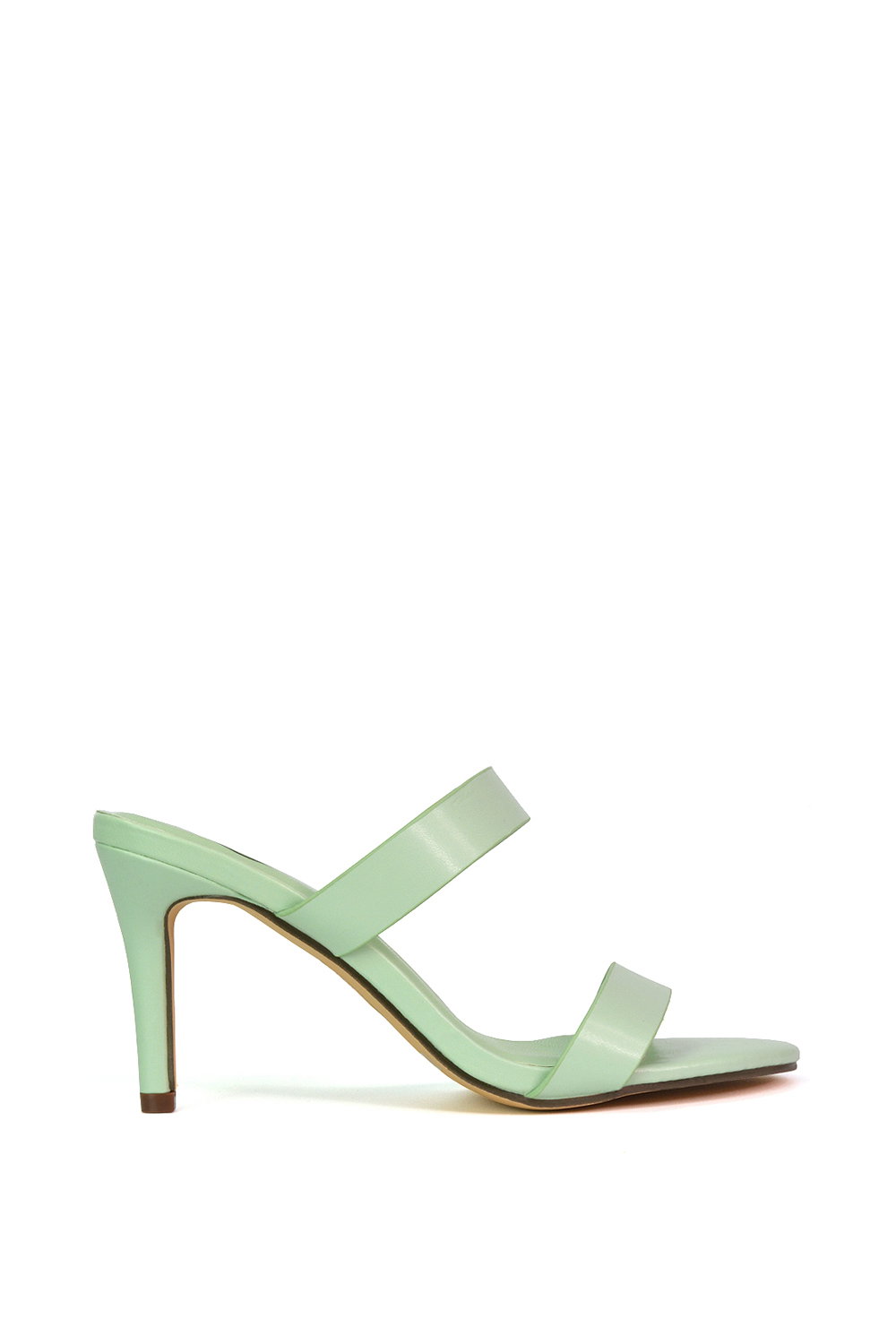 Pink 'Wolf' Round Toe Double Strap Stiletto High Heel Mule Sandals