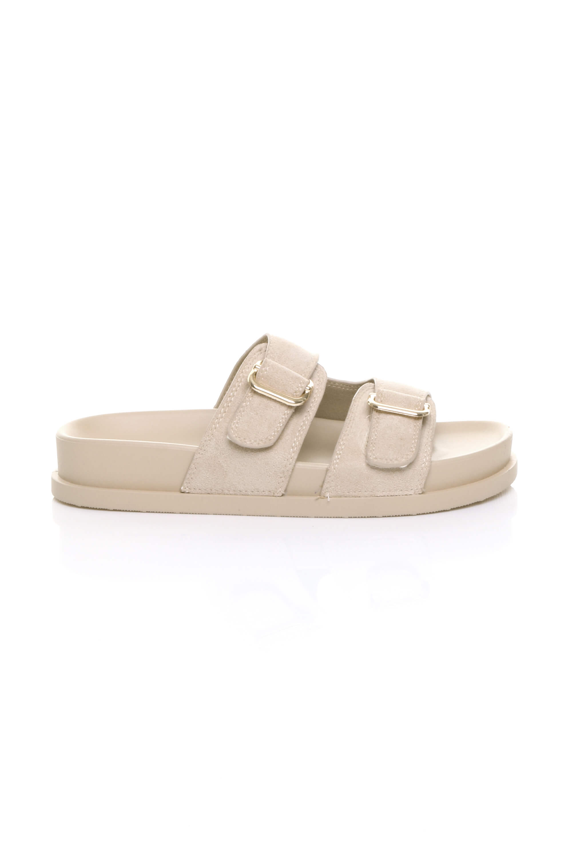 Beige AJVANI Beige Flatform Double Buckle Footbed Sandals, Image 2 of 4