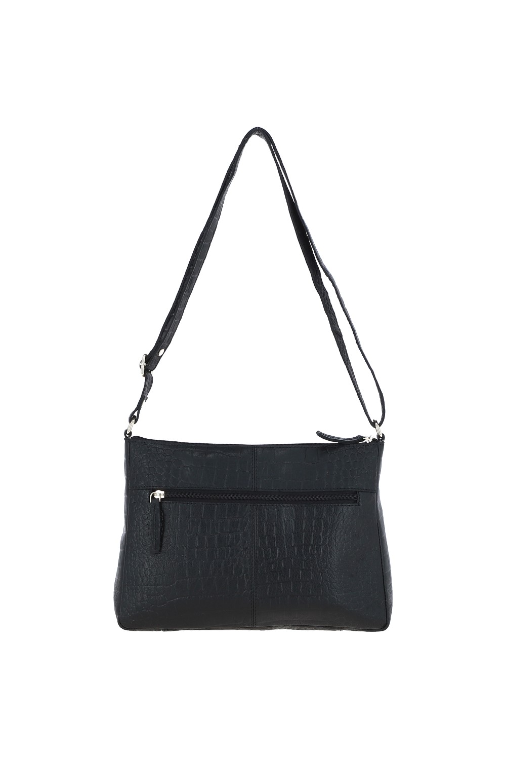 Black 'Silvia' Croc Print Real Leather Shoulder Bag, Image 3 of 5