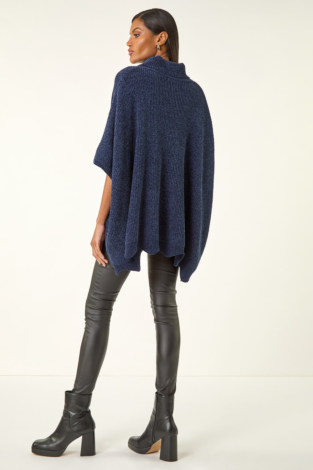Navy  Chenille Roll Neck Oversized Knit Tunic, Image 4 of 5