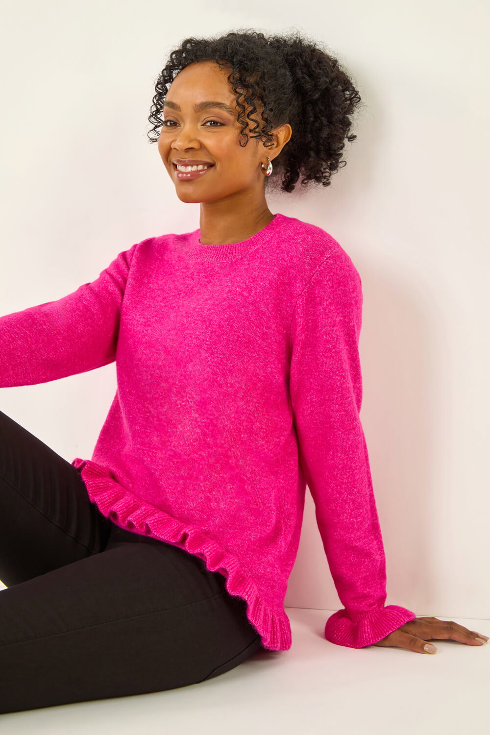 PINK Petite Flute Hem Knit Jumper, Image 1 of 5