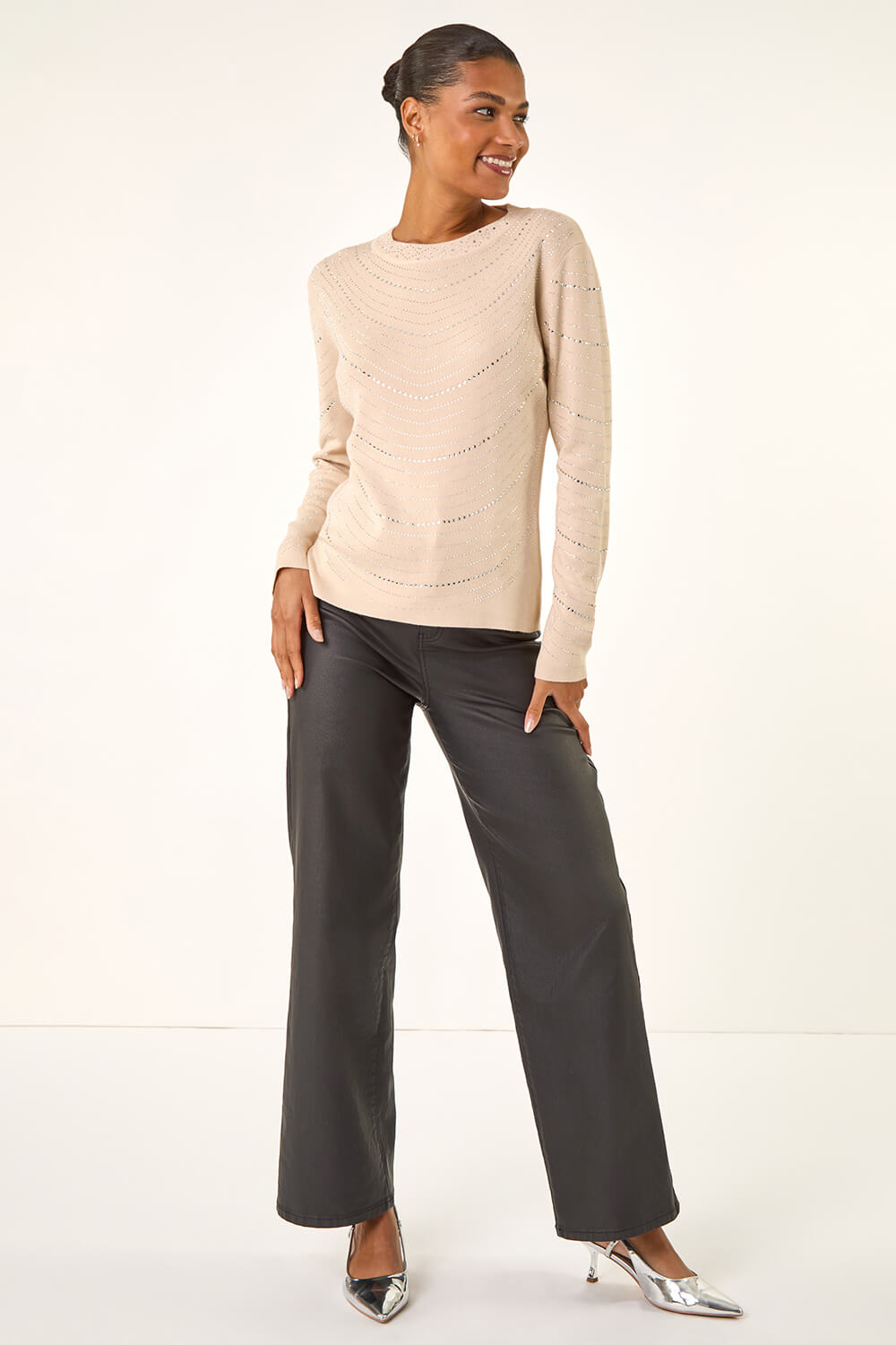 Tan Sparkly Line Knit Jumper, Image 3 of 5