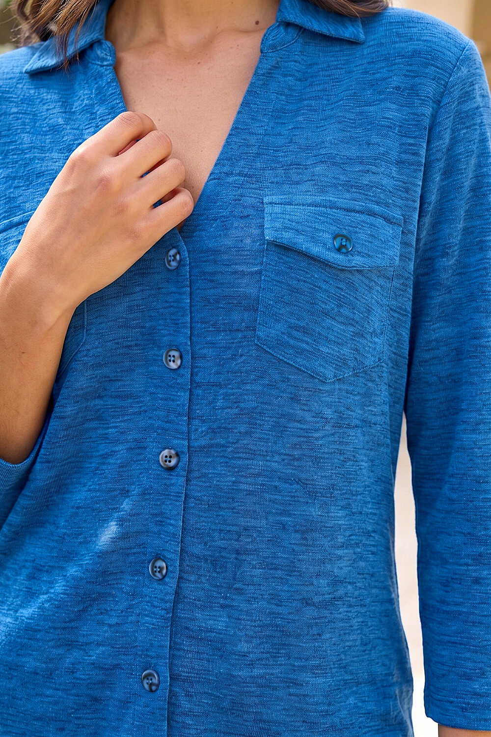 Blue Pocket Front Stretch Blouse, Image 5 of 4