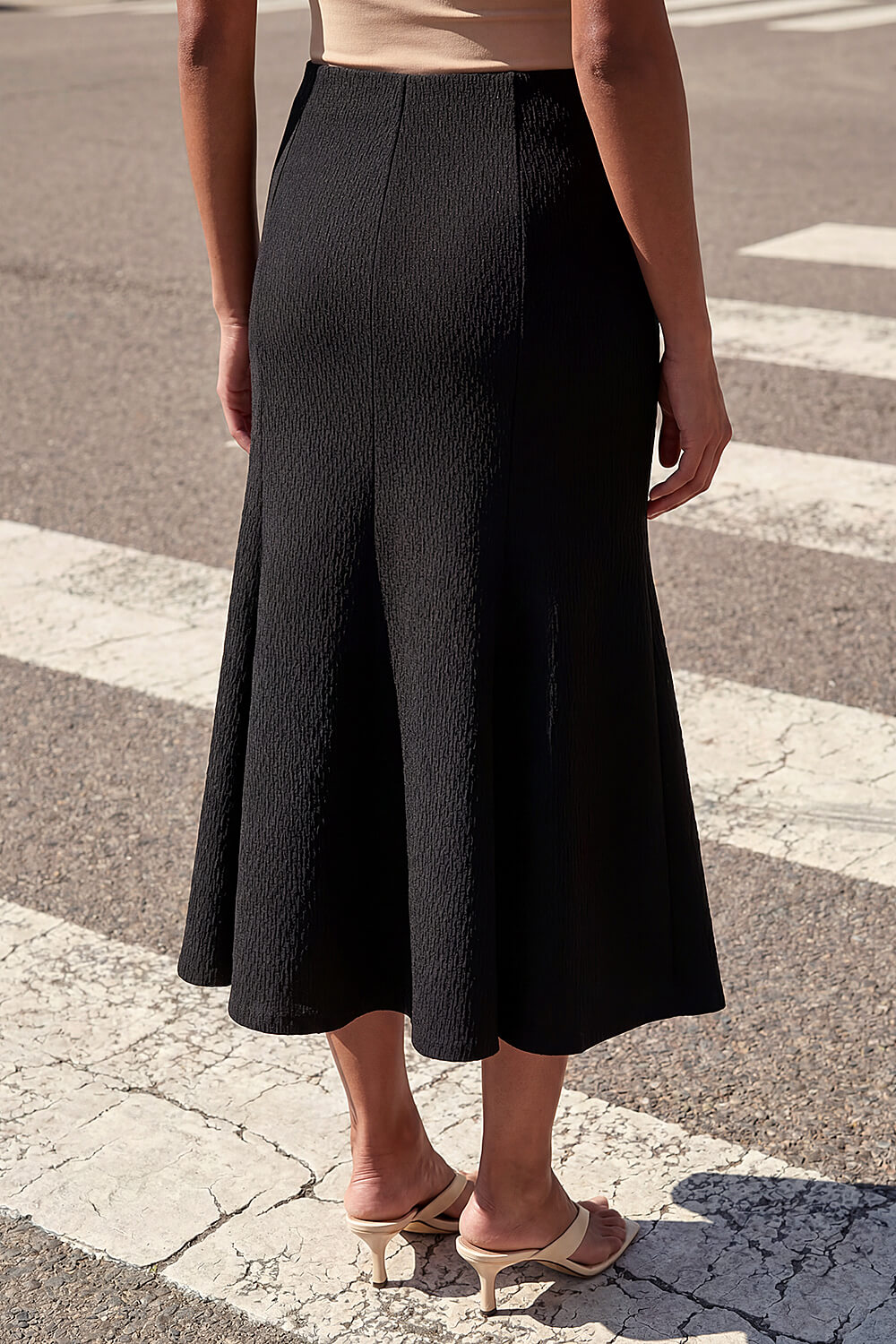 Black Textured Panel Stretch Maxi Skirt , Image 4 of 4