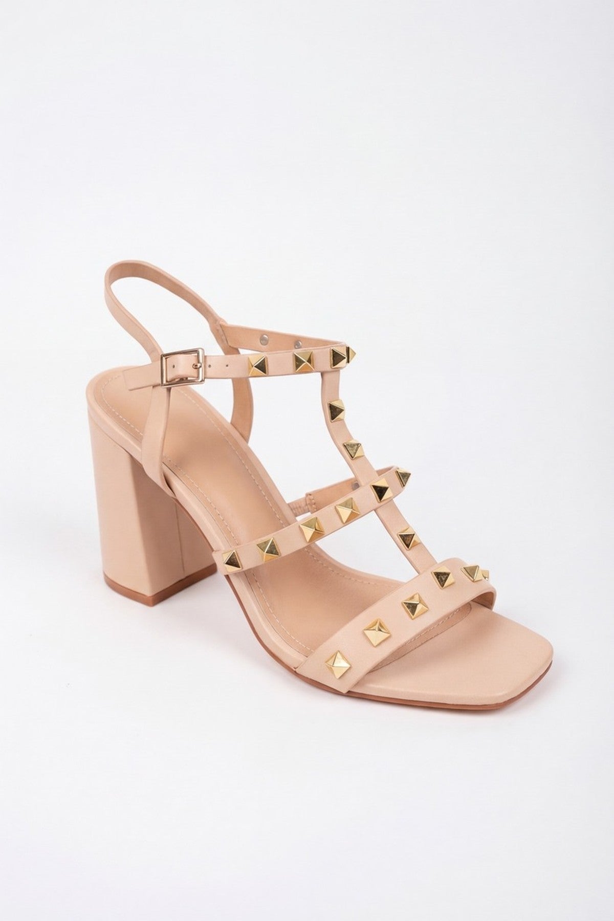 Neutral iKrush Neutral Ivy Womens Studded T-Bar Block Heel Sandals, Image 4 of 7