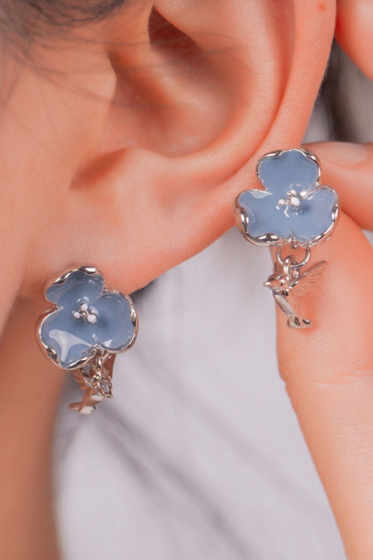 Blue Blue Floral Bird Studs, Image 2 of 2