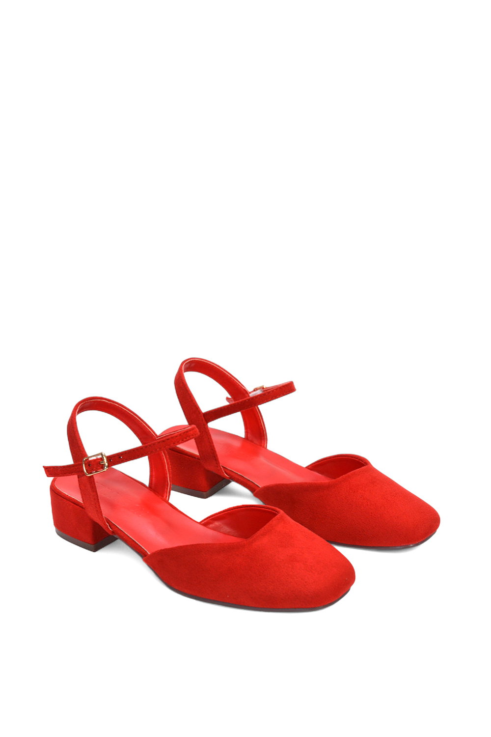 Red XY LONDON Red 'Hilary' Low Block Heel Court Shoes With Ankle Strap, Image 5 of 5