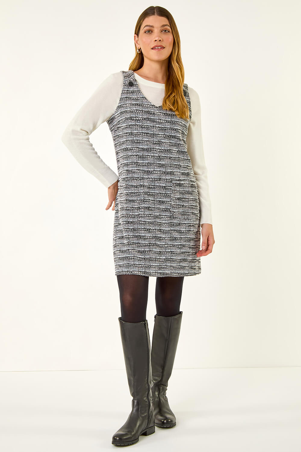 Black Textured A-Line Pocket Dress, Image 3 of 5