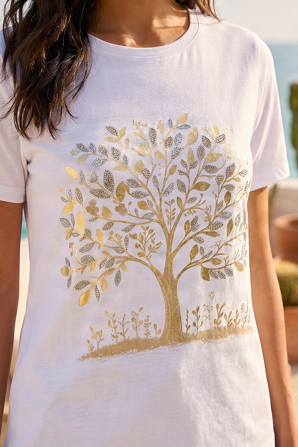 Ivory Foil Tree Print T-Shirt, Image 1 of 4