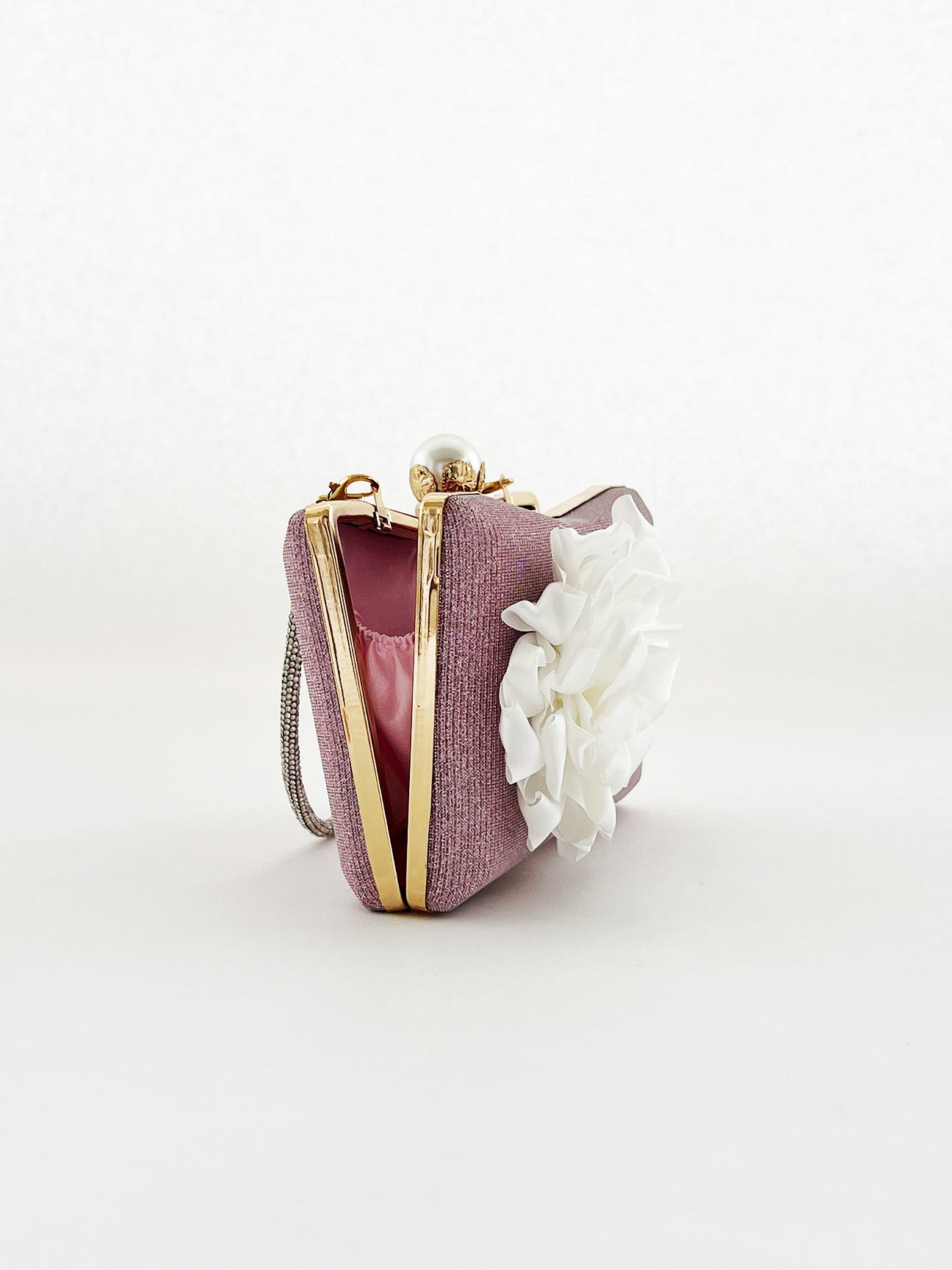 Pink Square Clutch Bag with 3D Florals, Image 4 of 5