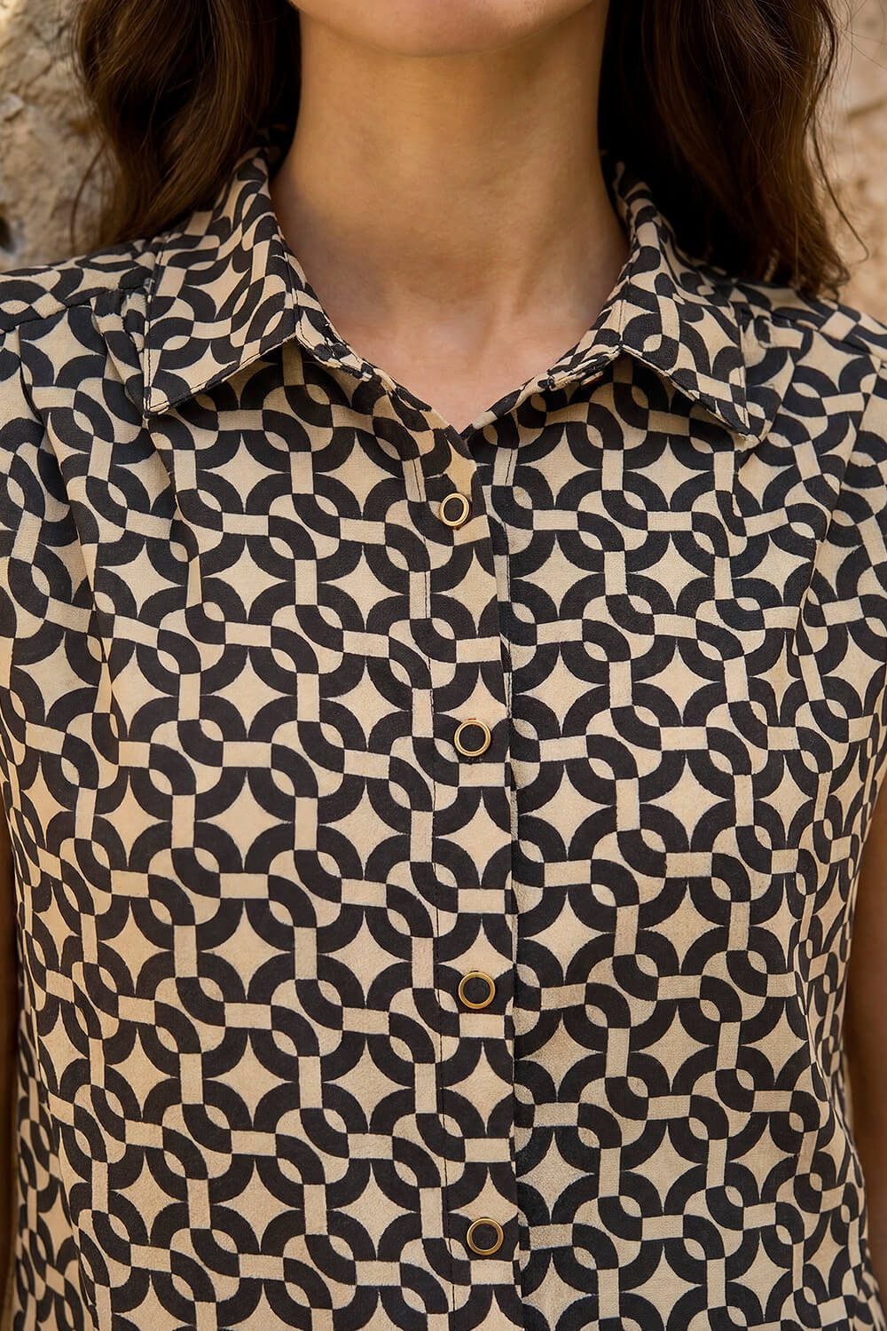Black Geometric Sleeveless Shirt, Image 5 of 4