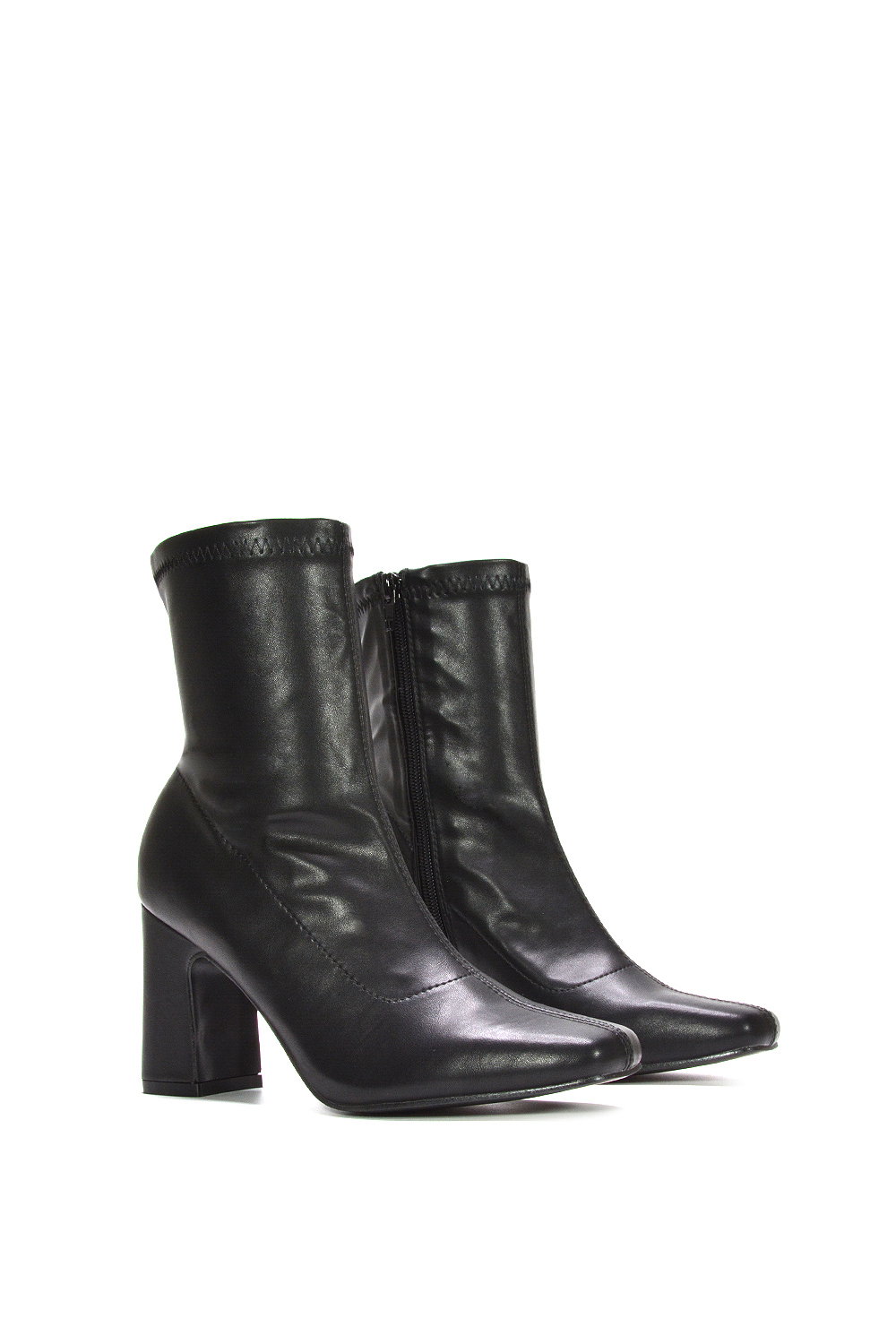Black XY LONDON Black 'Alex' Stretch Zip Up Ankle Boots with Block Heel, Image 3 of 7