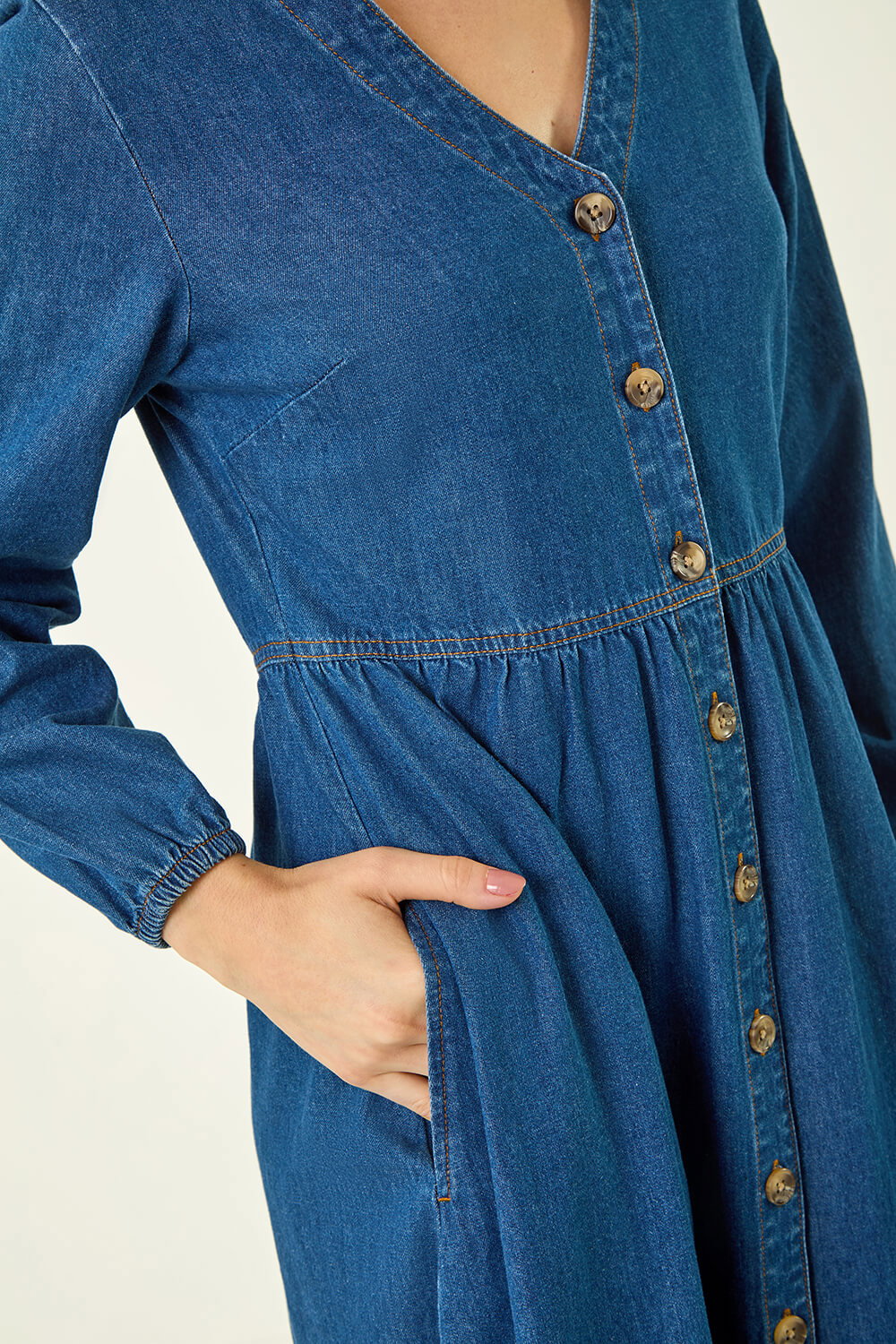 Blue Denim Button Down Midi Dress, Image 6 of 5