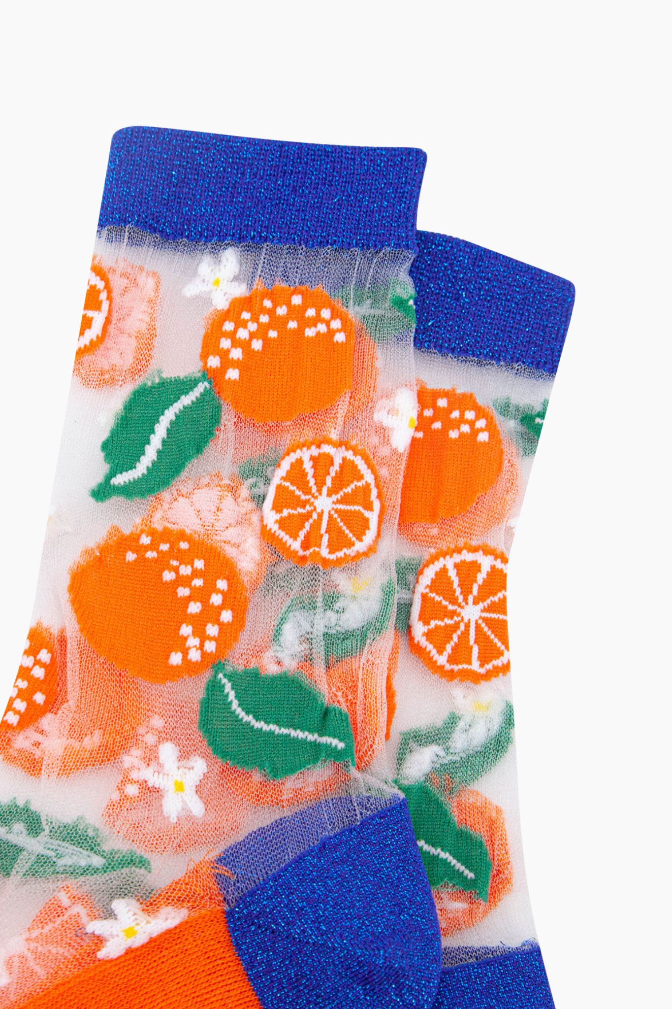 Multi Oranges Fruit Combed Cotton Sheer Pop Socks, Image 2 of 3