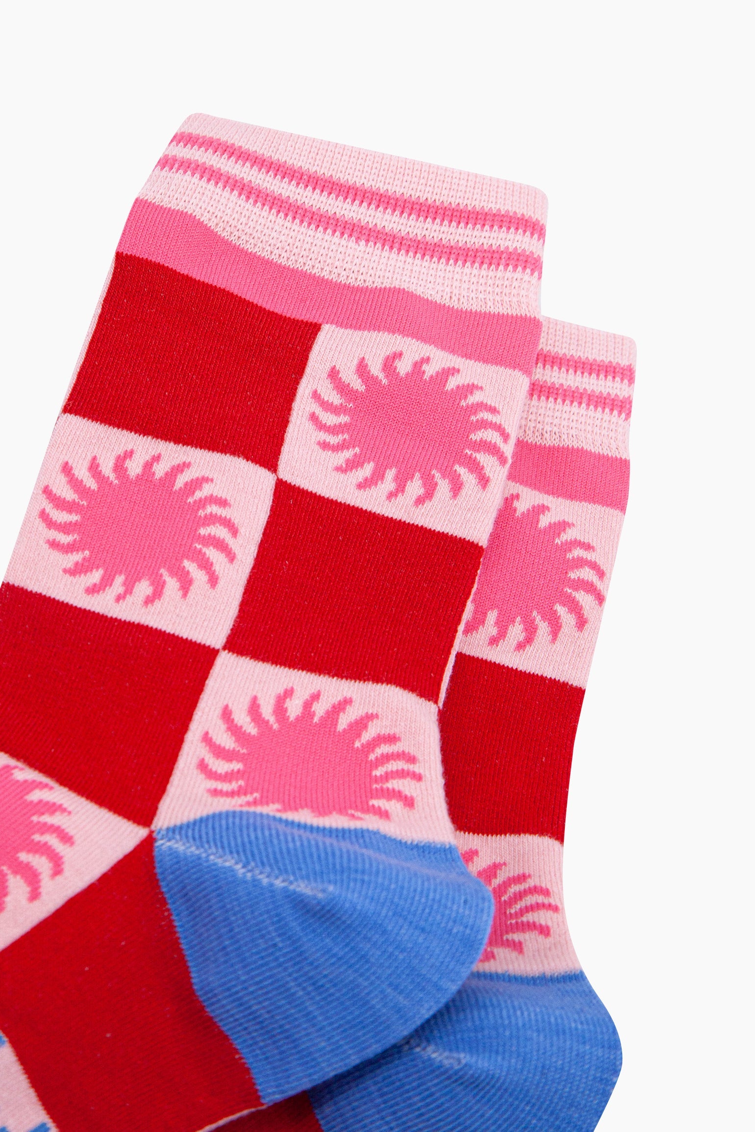 Red Sun Checkerboard Bamboo Socks in Red/Pink, Image 2 of 4