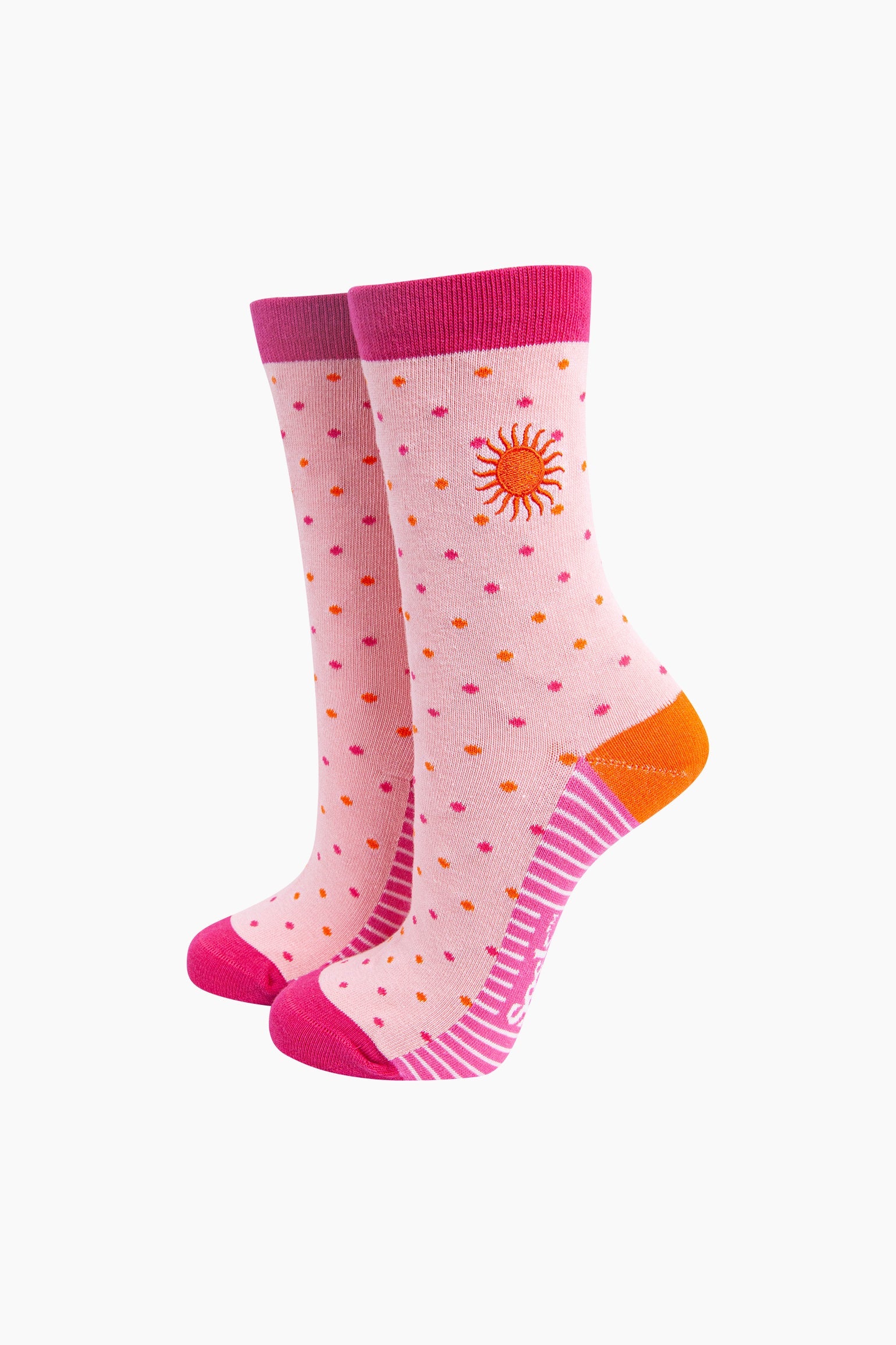 Pink Embroidered Sun Spotted Combed Cotton Socks, Image 1 of 4
