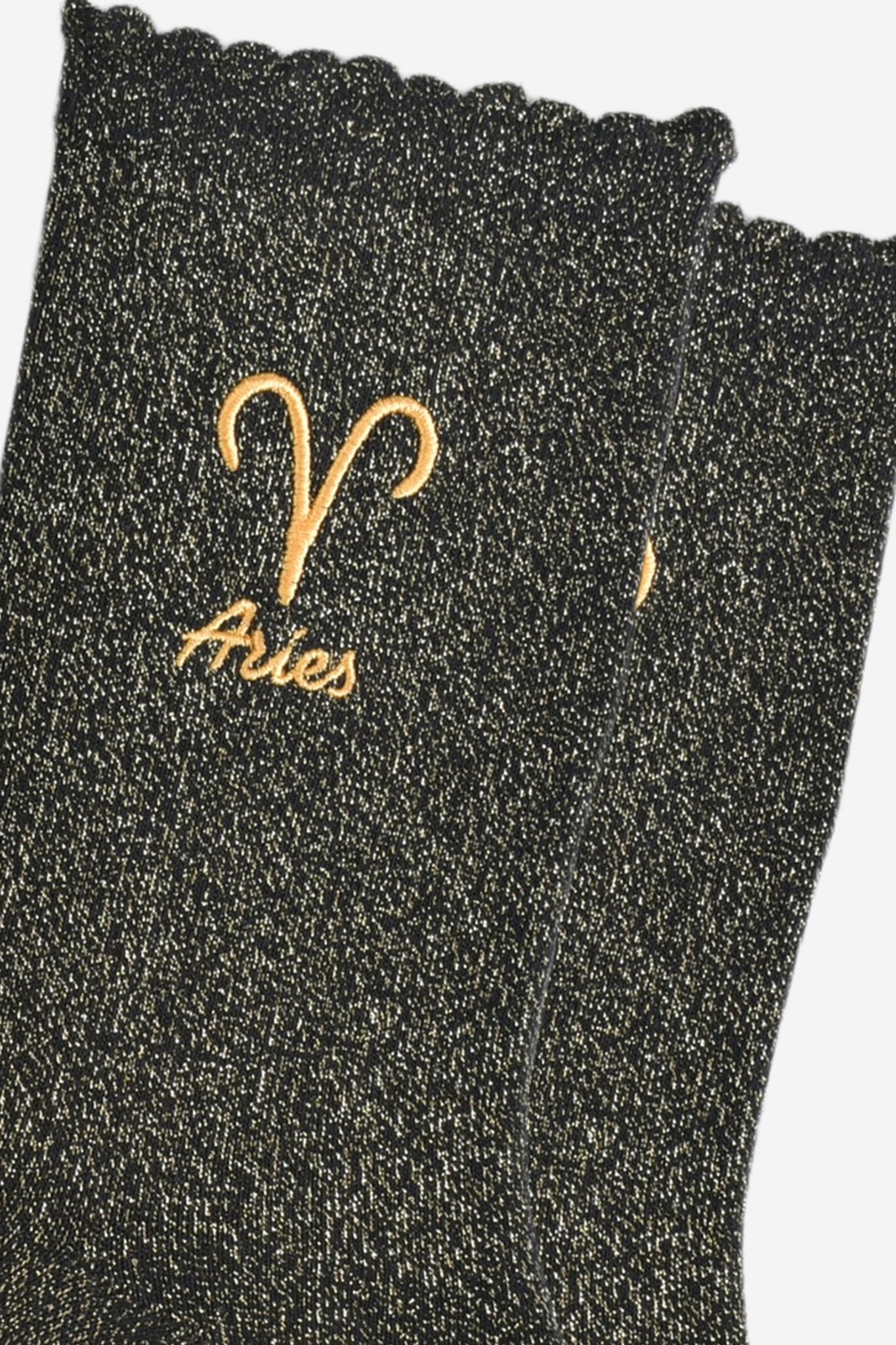 Black Embroiderd Aries Zodiac Glitter Socks, Image 3 of 3