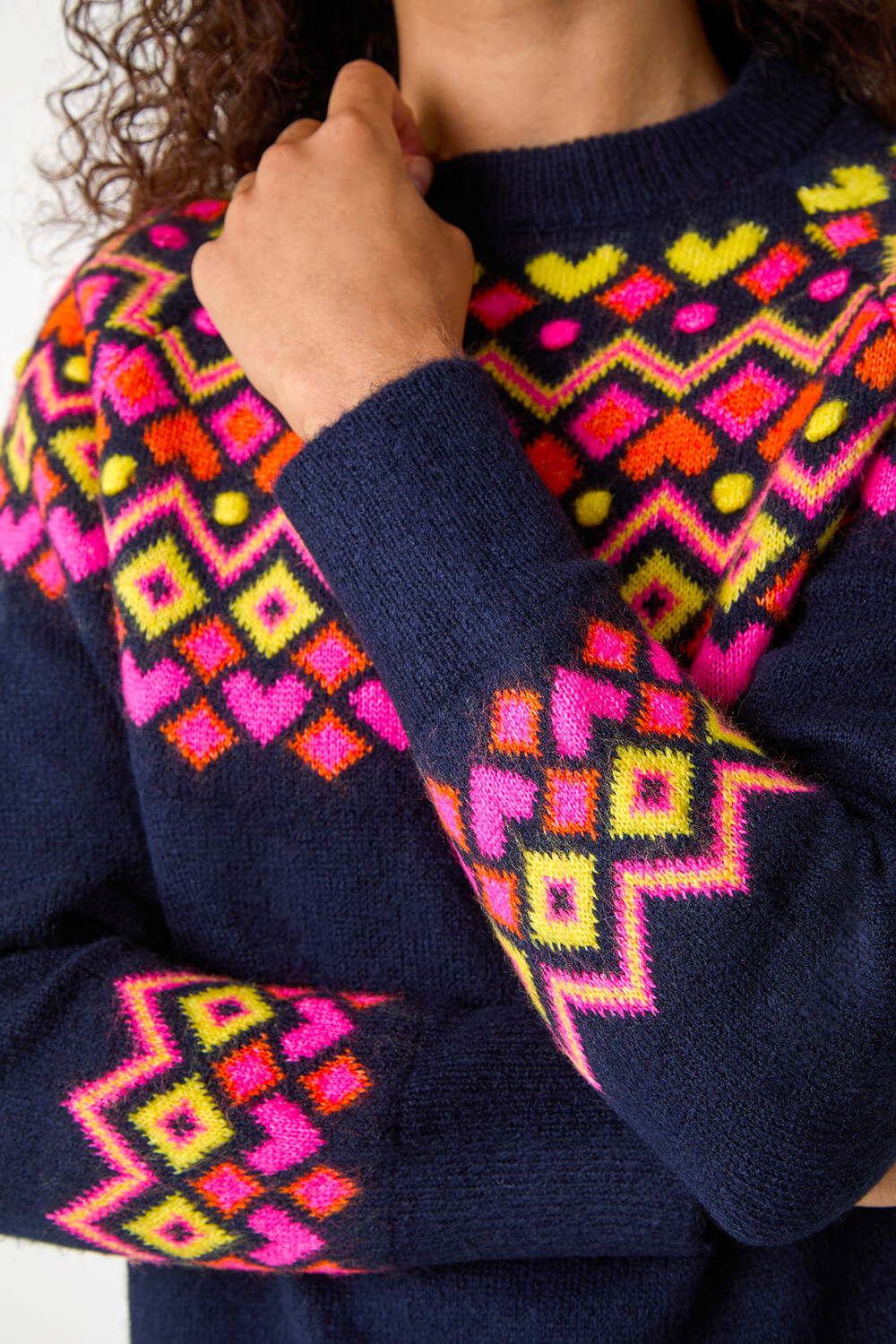 Midnight Pink Heart Print Crew Neck Knit Jumper, Image 6 of 5