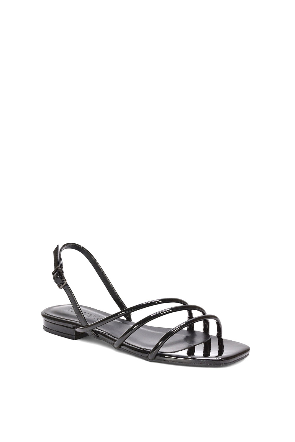 Black XY LONDON Black 'Mary' Square Toe Strappy Slingback Flat Sandals, Image 2 of 6