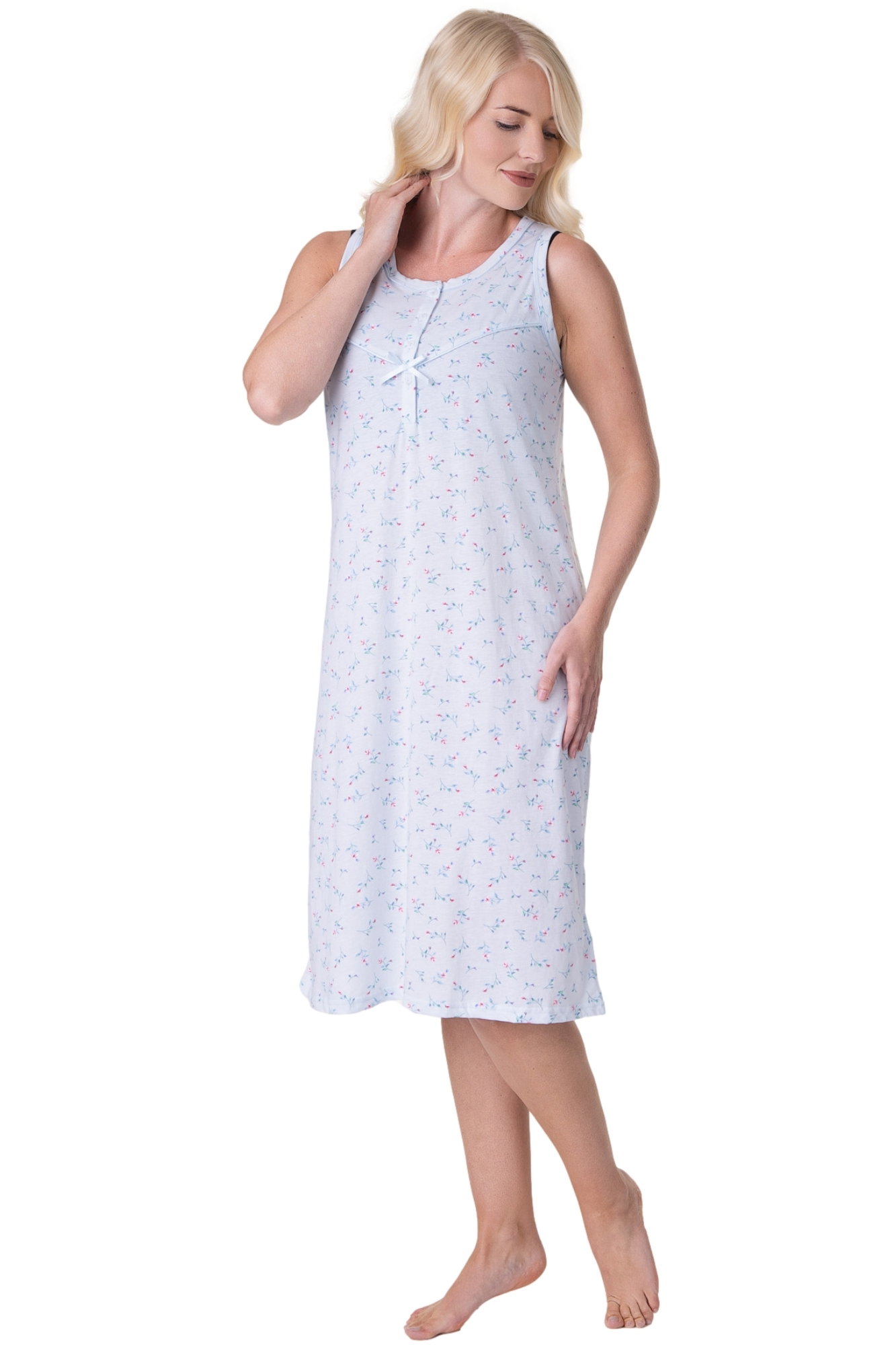 Blue Camille Lingerie Blue Lightweight Sleeveless Floral Nightdress, Image 2 of 5