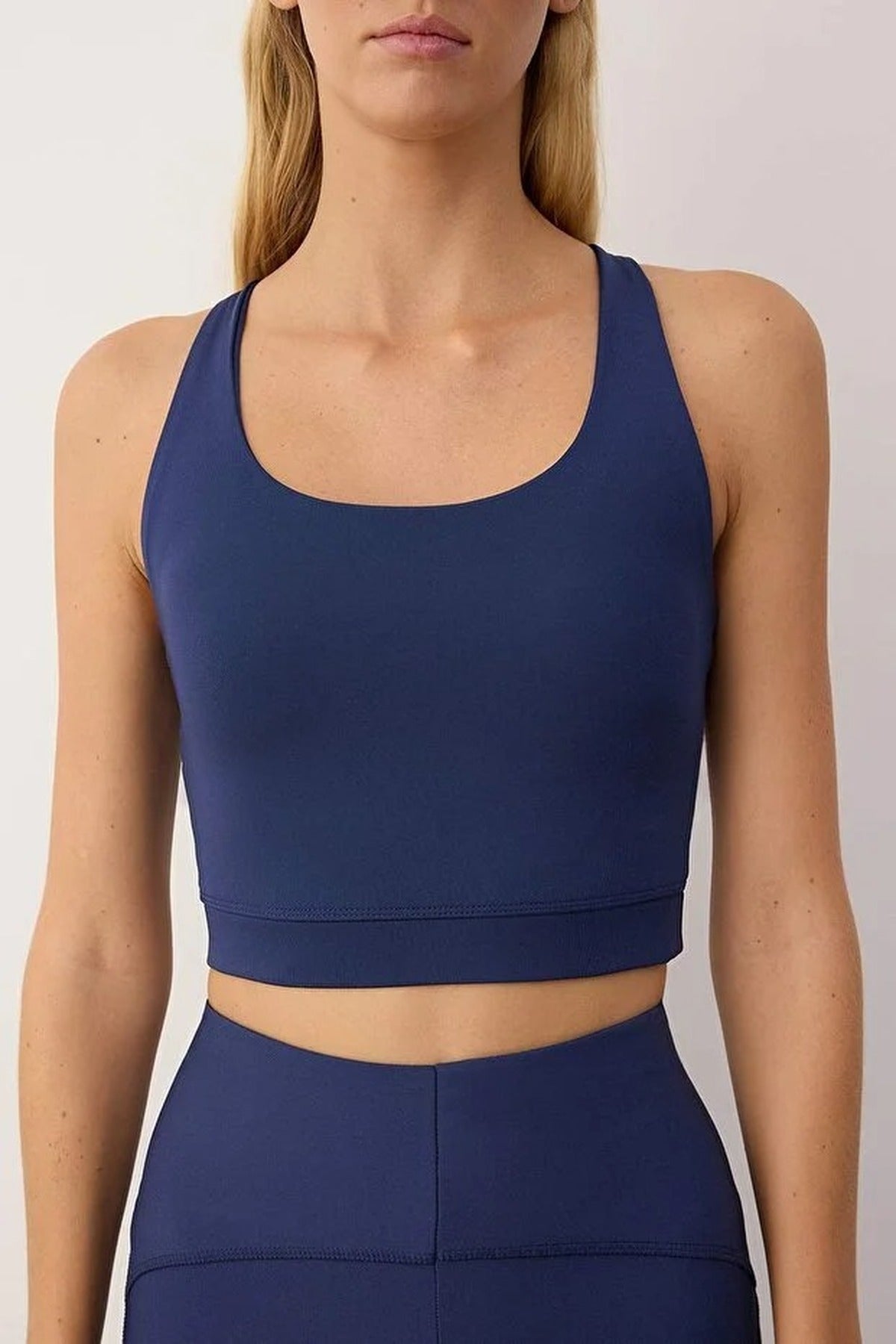 Navy Square Neck Longline Scuba Sports Bra, Image 2 of 3