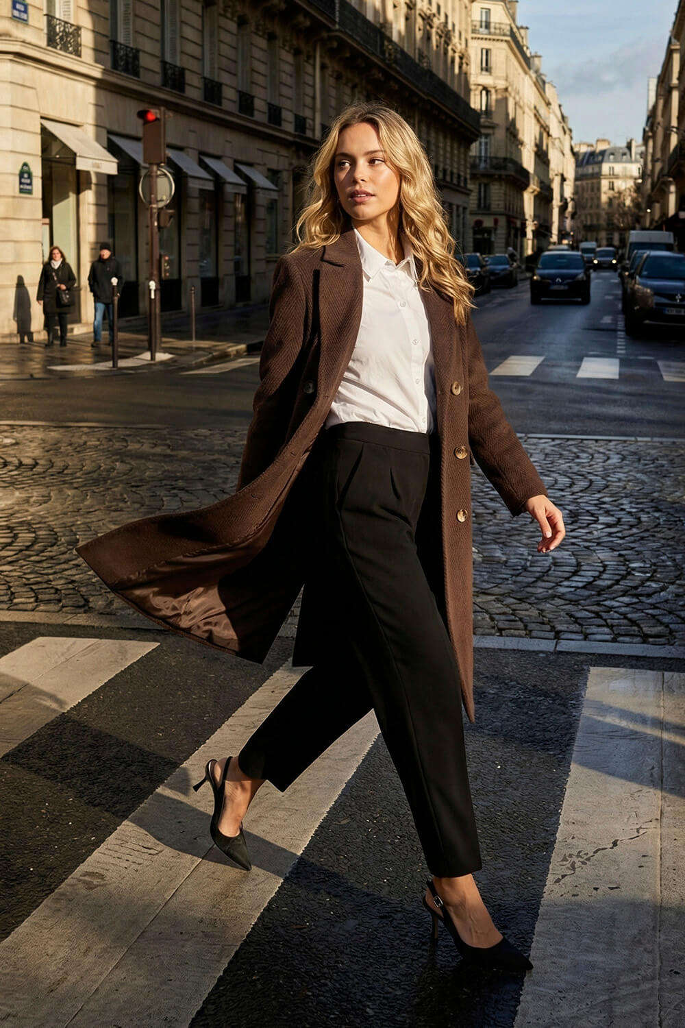 Chocolate Petite Double Breasted Smart Coat , Image 1 of 8