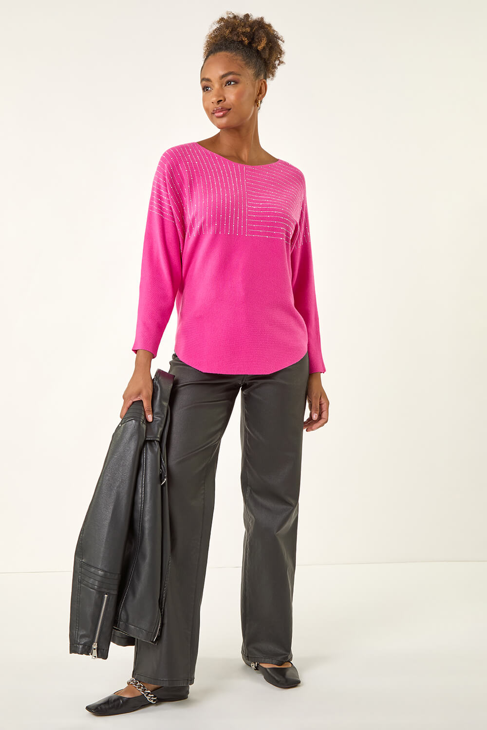 Cerise Embellished Stripe Knit Jumper, Image 3 of 5